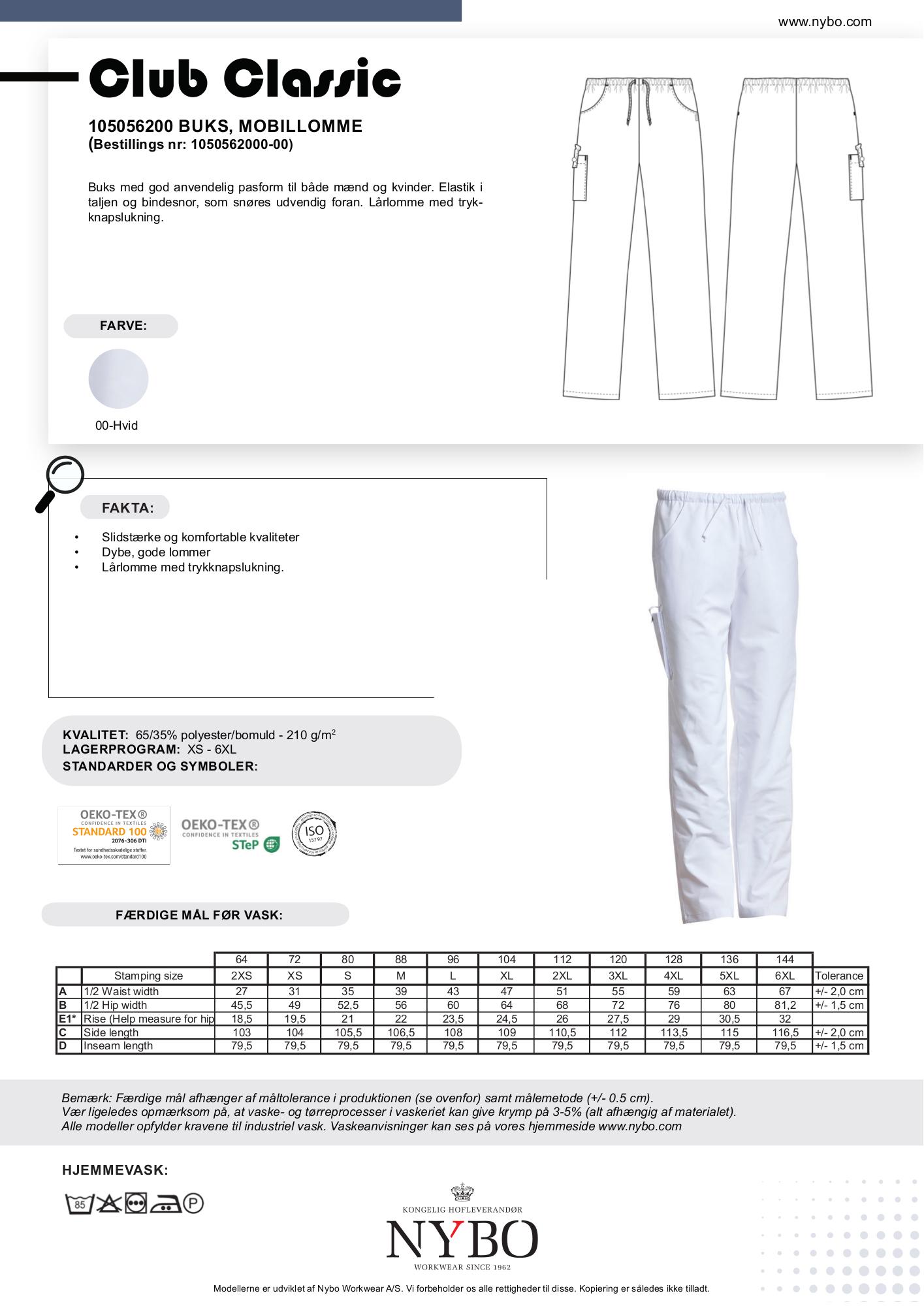 Nybo Hvide Unisex Club-Classic Bukser, Mobillomme, Komfort