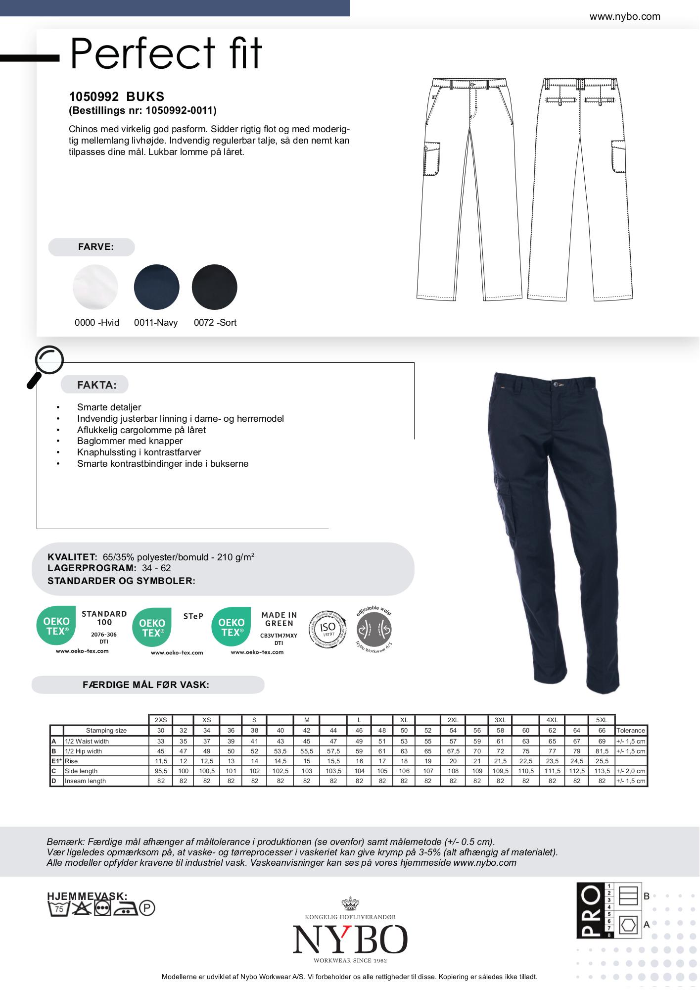 Nybo Navy Dame Perfect Fit Chino, Velsiddende, Indvendig Regulerbar Talje, Slidstærk