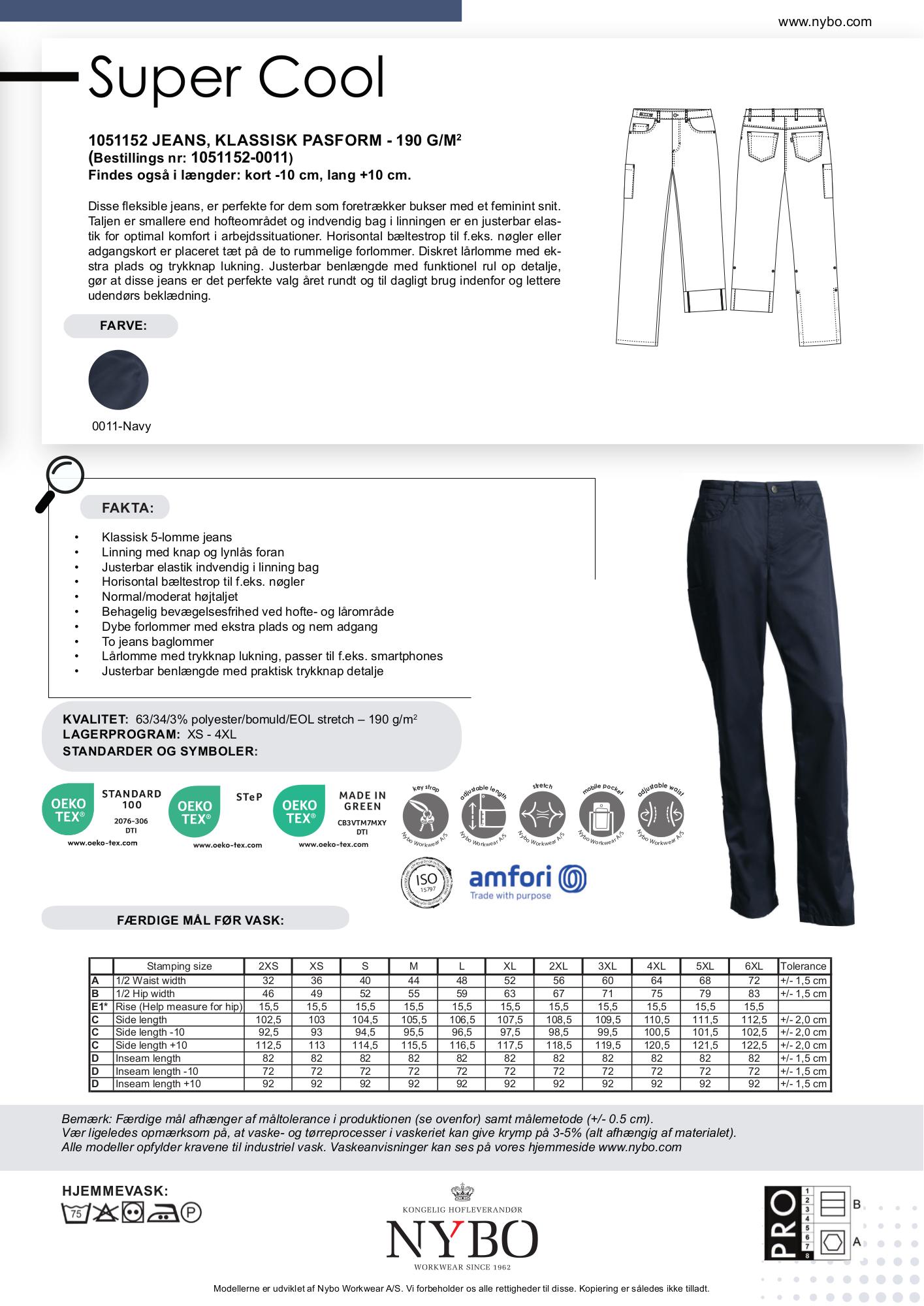 Nybo Navy Dame Super Cool Jeans, Klassisk Pasform, 190 gsm