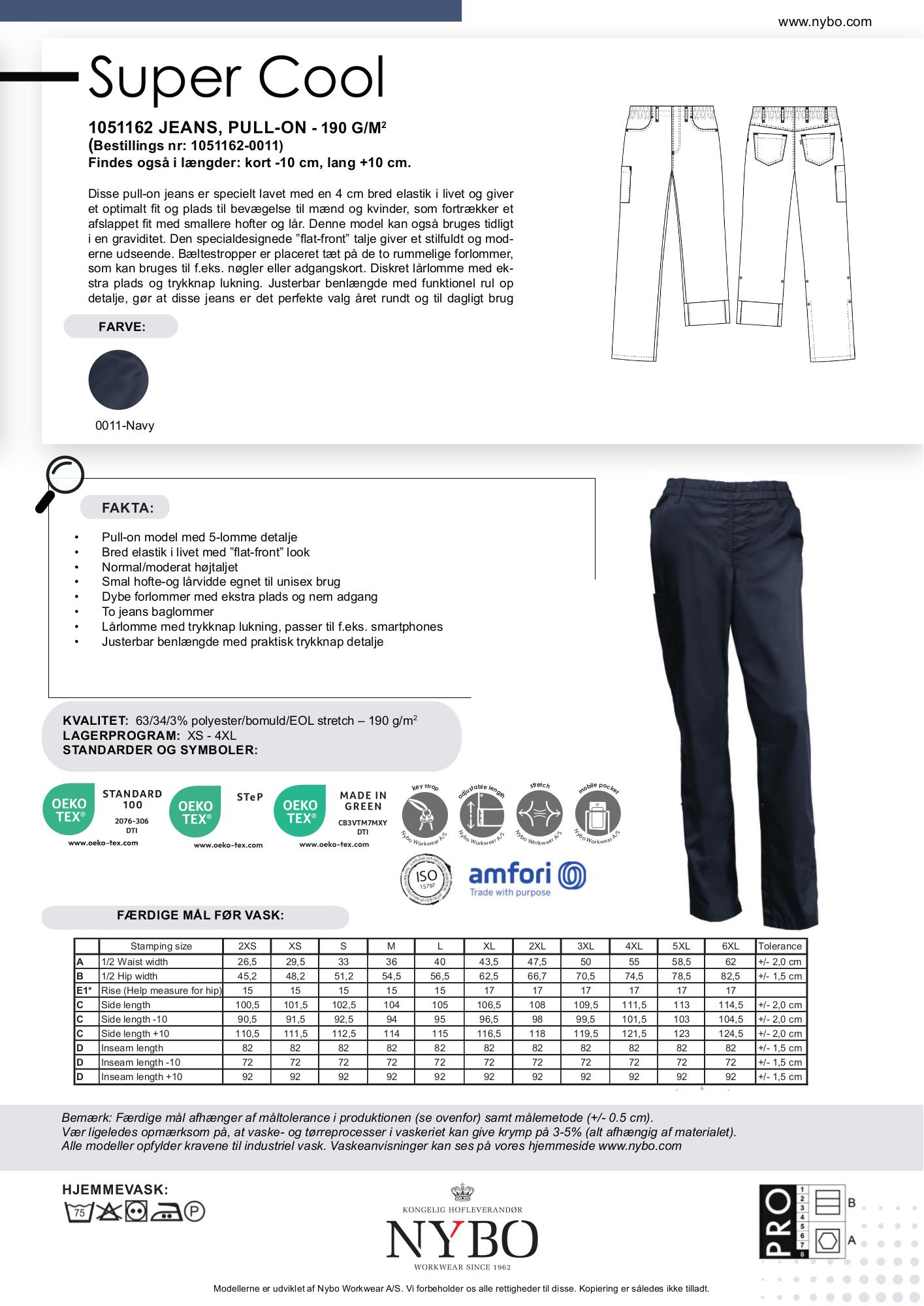 Nybo Navy Unisex Super Cool Jeans, Pull-On, Stretch, Justerbar Længde, Elastisk Talje