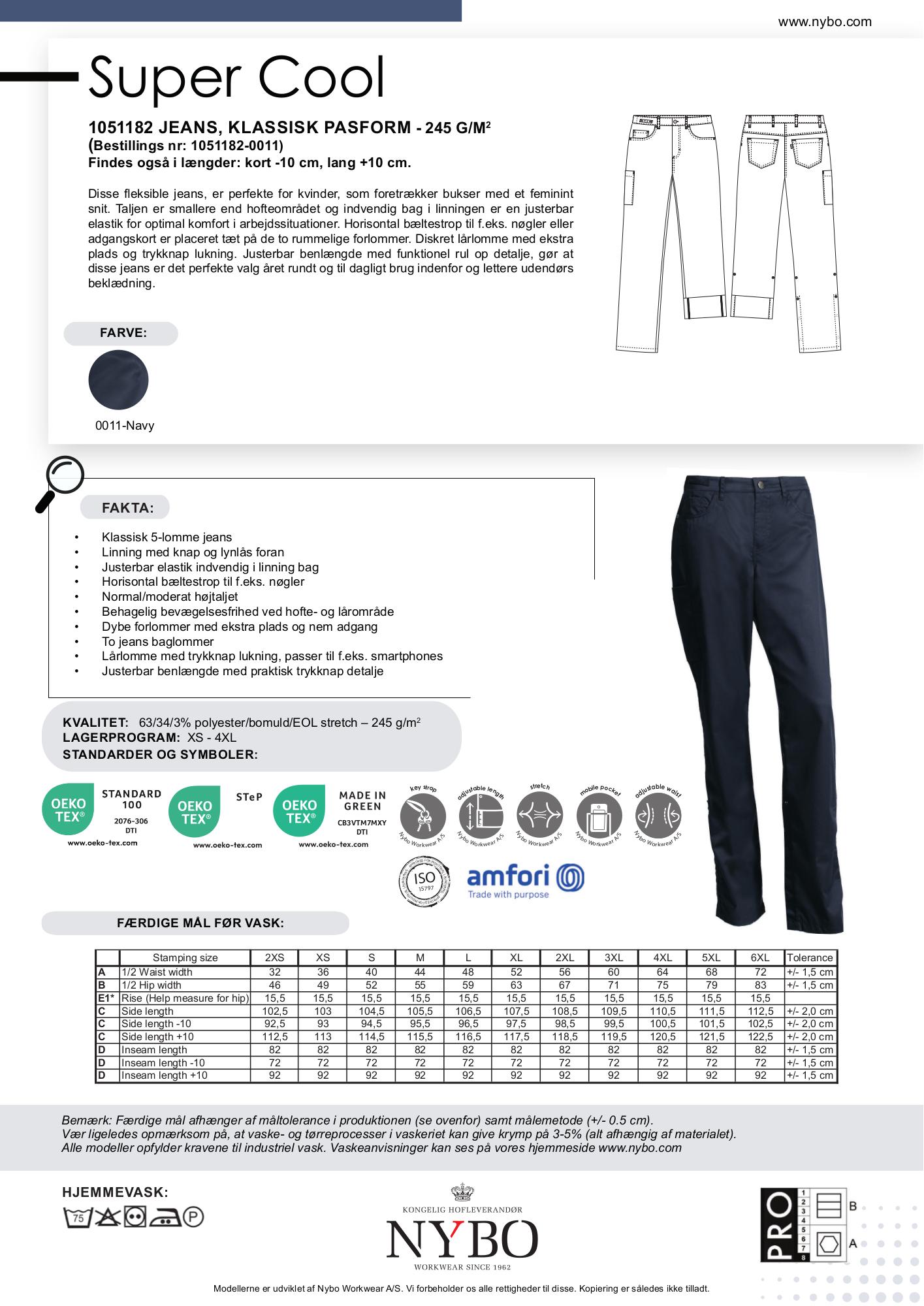 Nybo Navy Dame Super Cool Jeans, Klassisk Pasform, Stretch, Justerbar Længde