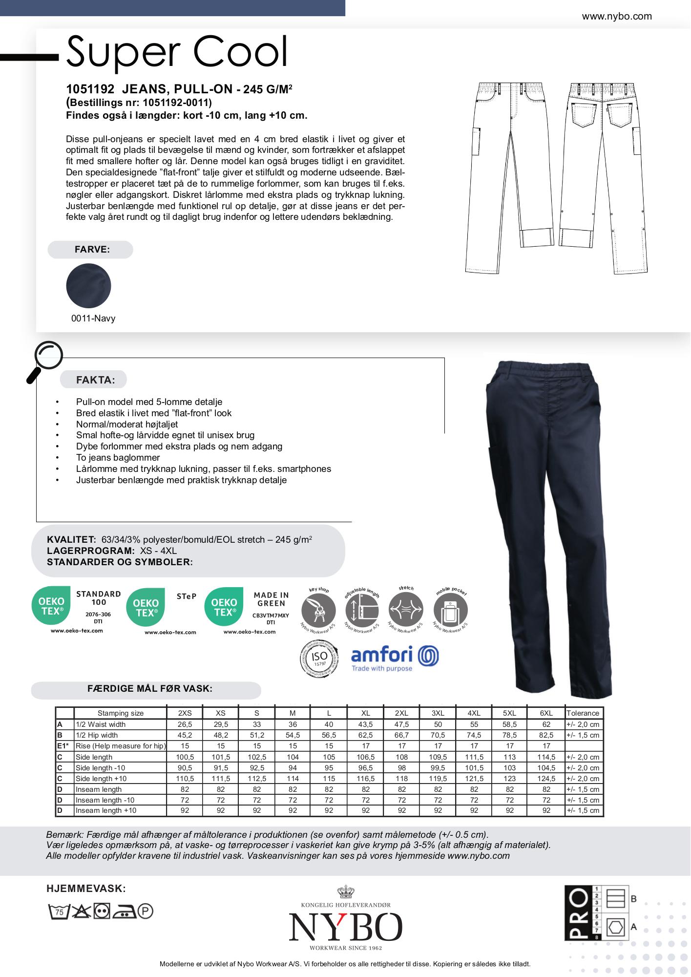 Nybo Navy Unisex Super Cool Jeans, Pull-On, Stræk, Slidstærk