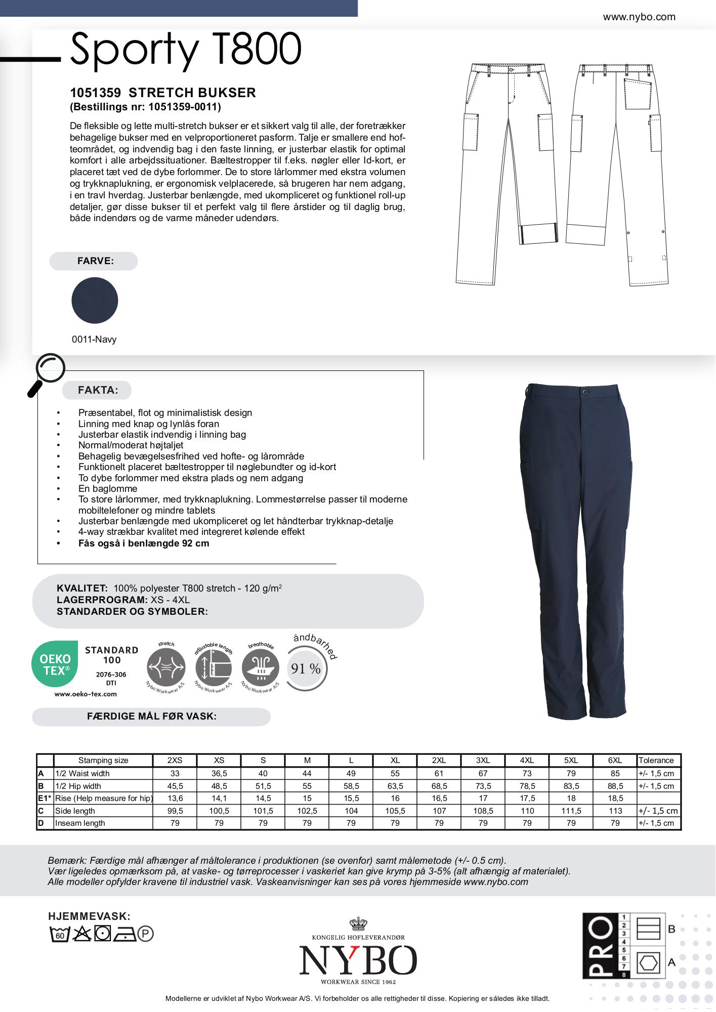 Nybo Navy Dame Sporty T800 Bukser, Stretch, Justerbar Længde, Lynlås
