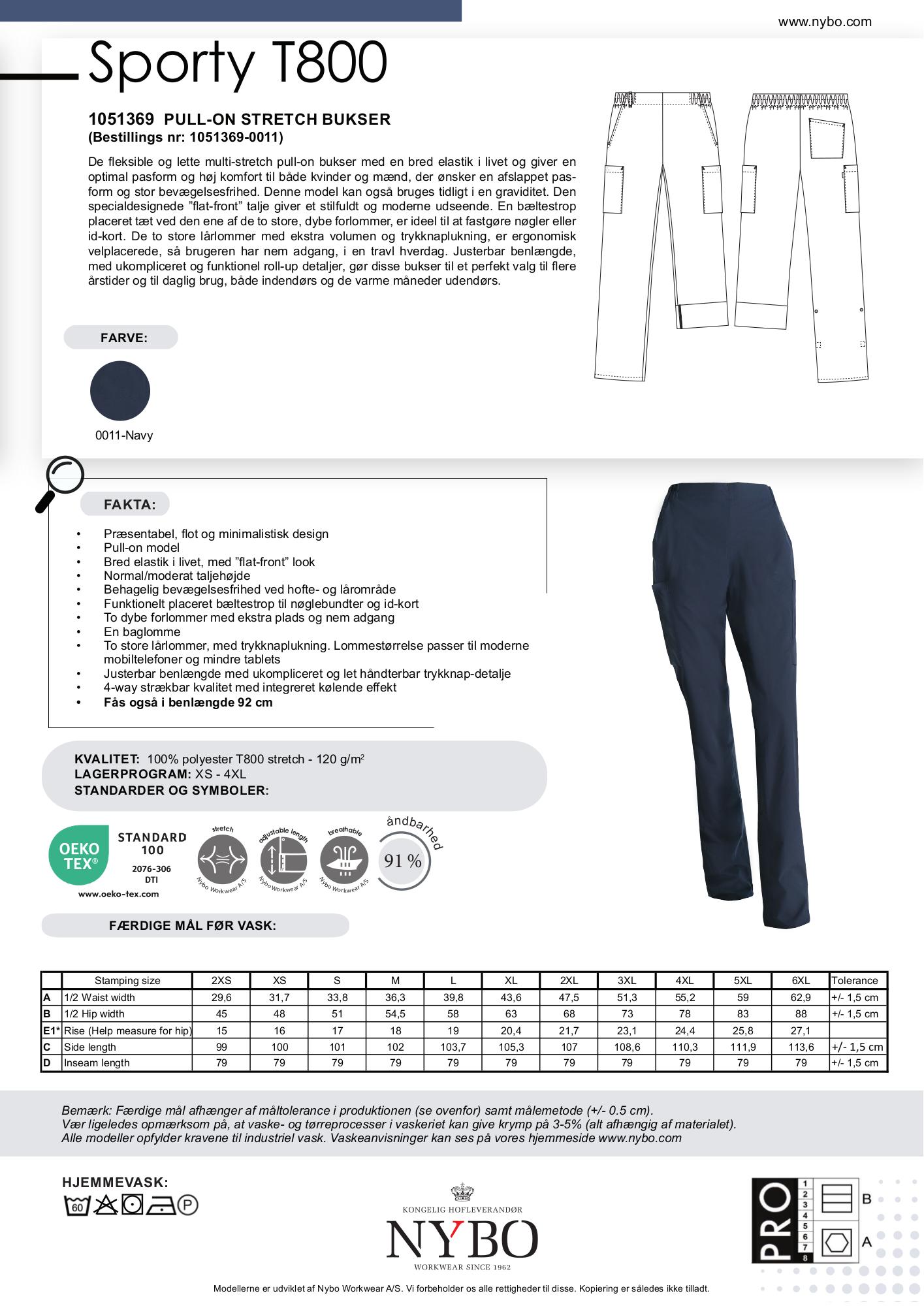 Nybo Navy Unisex Sporty T800 Bukser, Pull-on, Stretch, Justerbar Længde