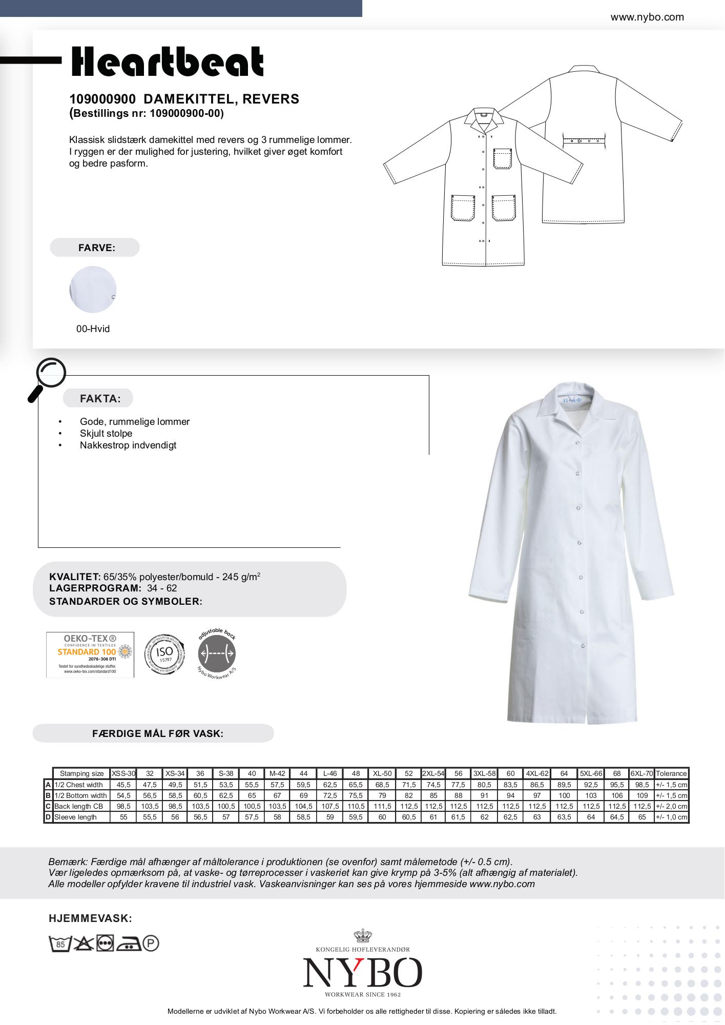 Nybo Hvid Dame Heartbeat Kittel, Slidstærk, Justerbar, Komfort, Revers