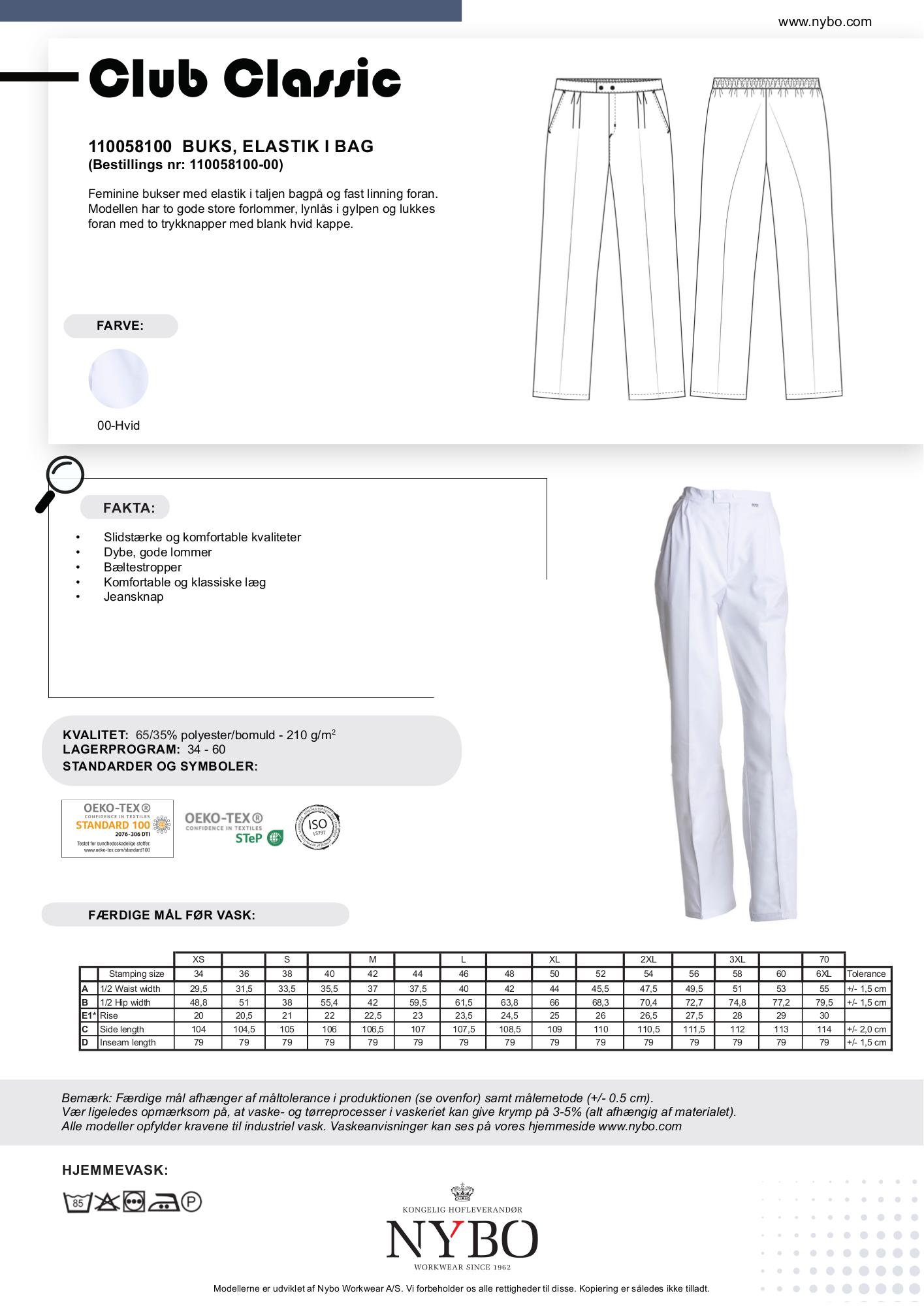 Nybo Hvide Damebukser, Club-Classic, Elastik i Bag