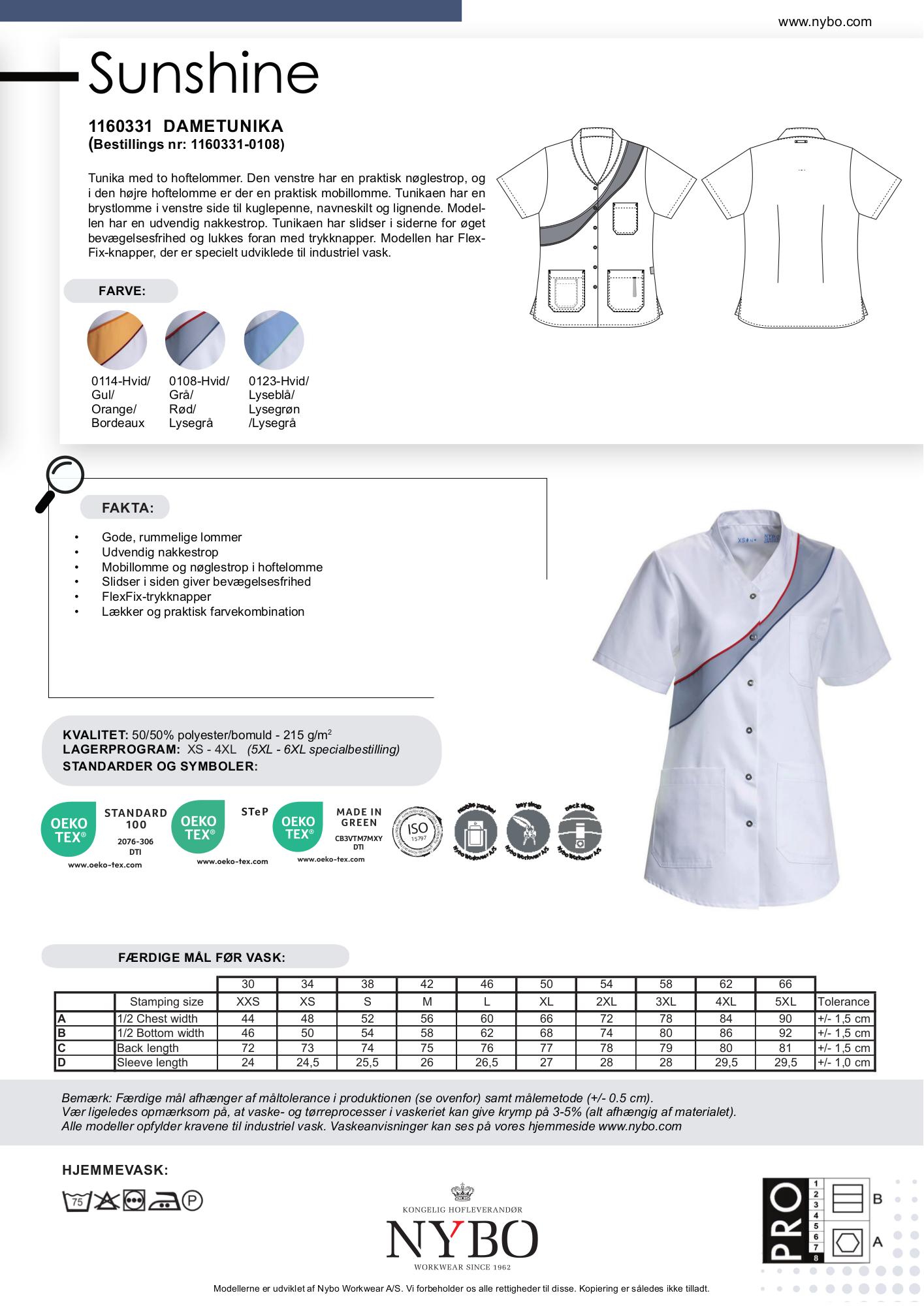 Nybo Hvid/Grå Dame Sunshine Tunika, Kortærmet, Komfort, Slidstærk