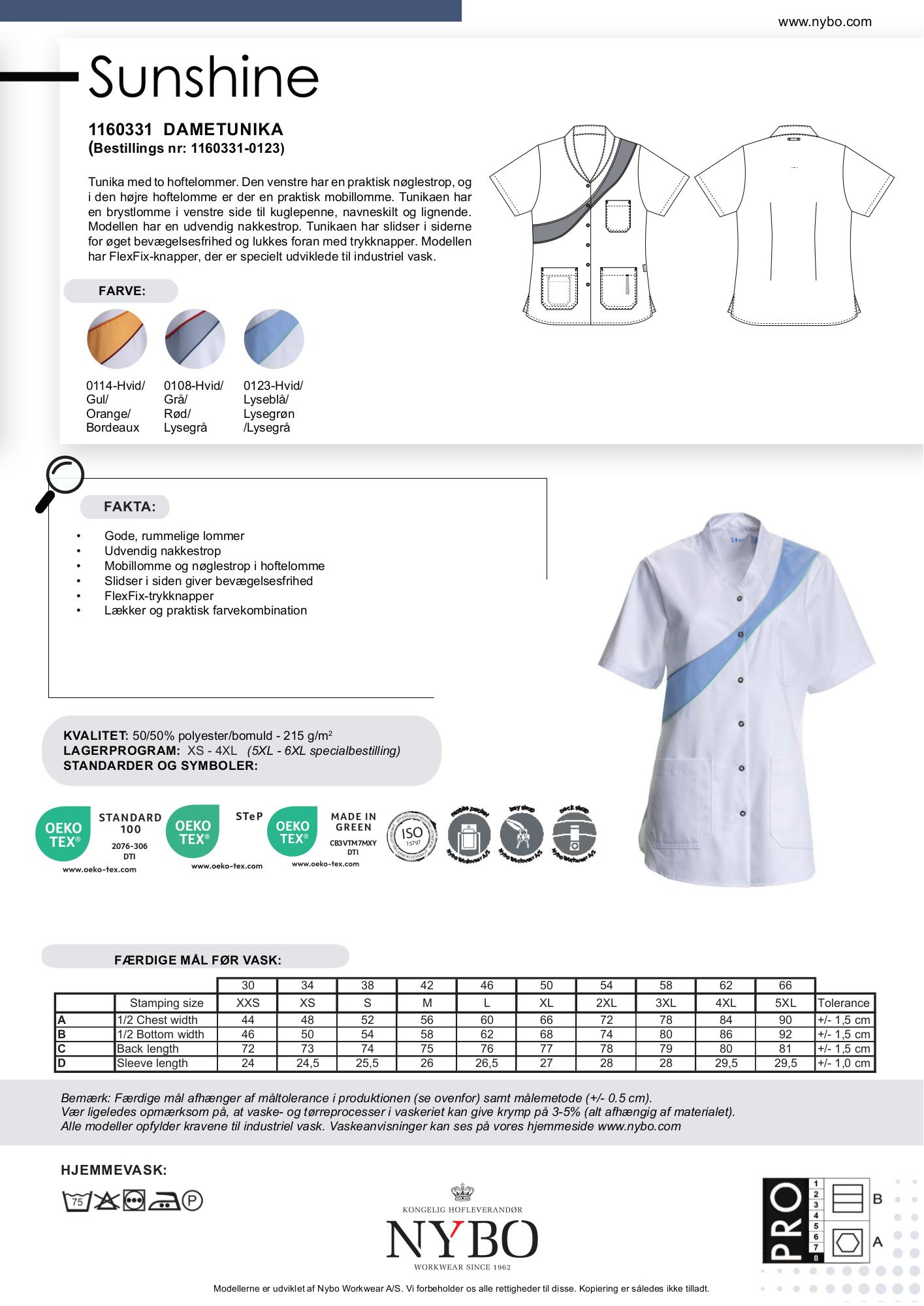 Nybo Hvid/Lyseblå Dame Sunshine Tunika, Komfort, Slidser, Trykknapper