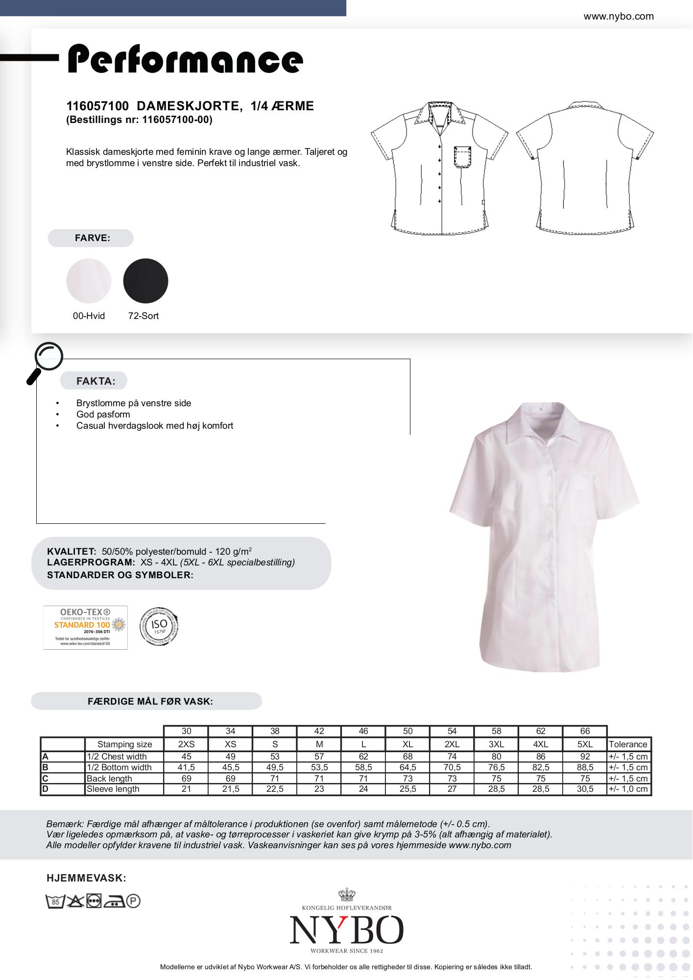 Nybo Hvid Dame Performance Skjorte, Kortærmet, Taljeret