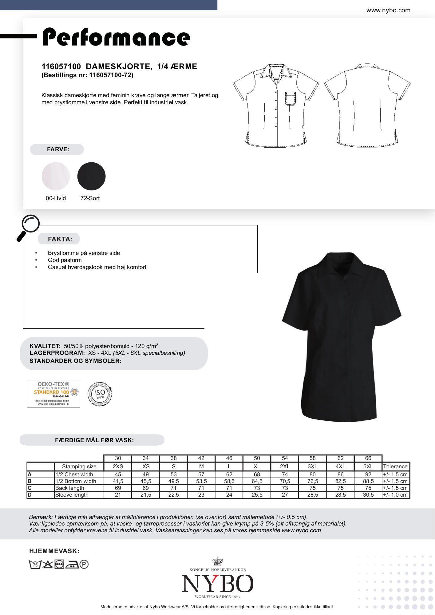 Nybo Sort Dame Performance Skjorte, Kortærmet, Taljeret, Industriel Vask