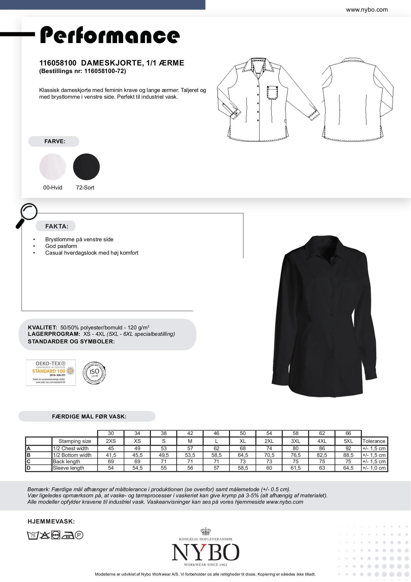 Nybo Sort Dame Performance Skjorte, Langærmet, Taljeret