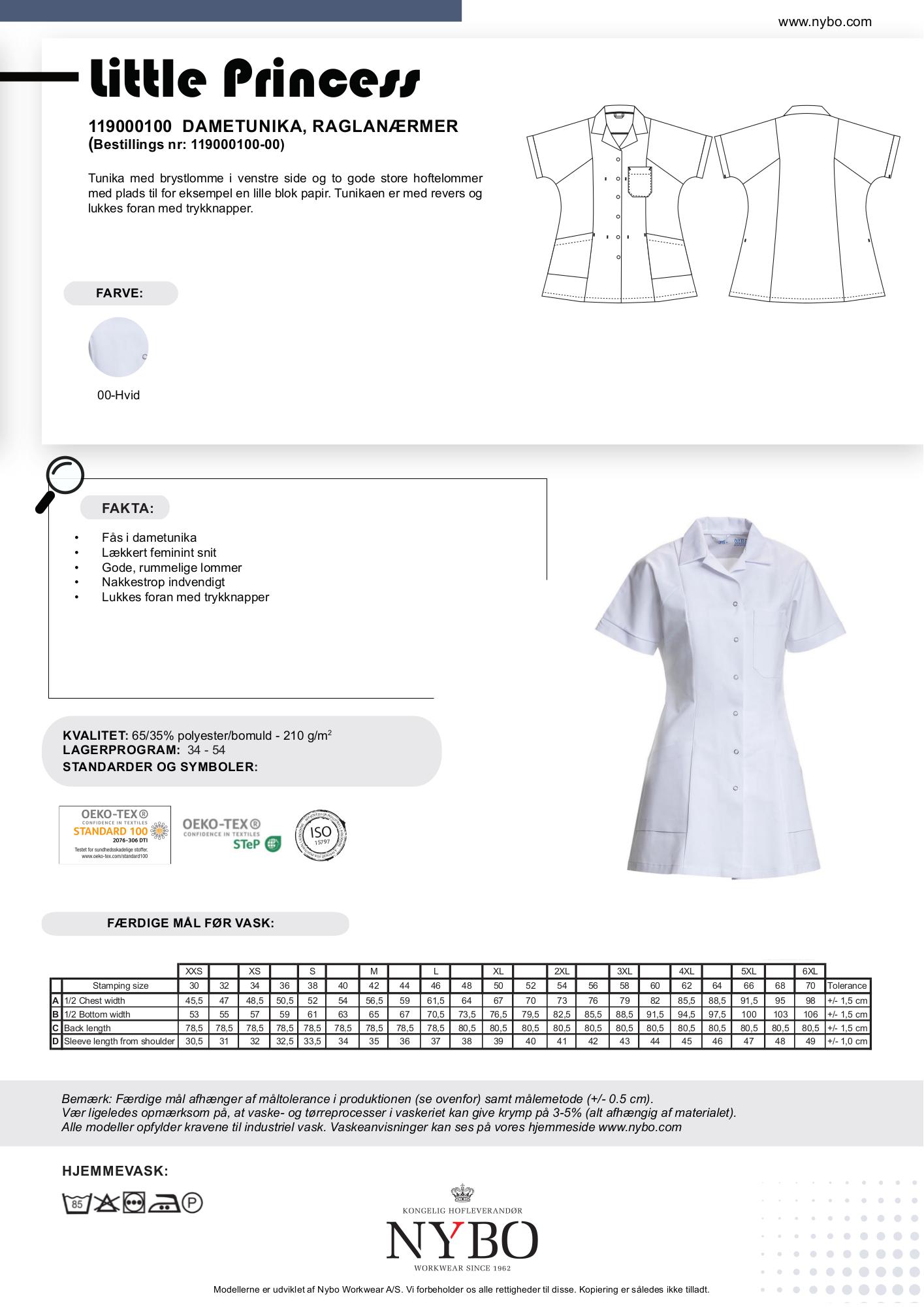 Nybo Hvid Dametunika Little Princess, Raglanærmer