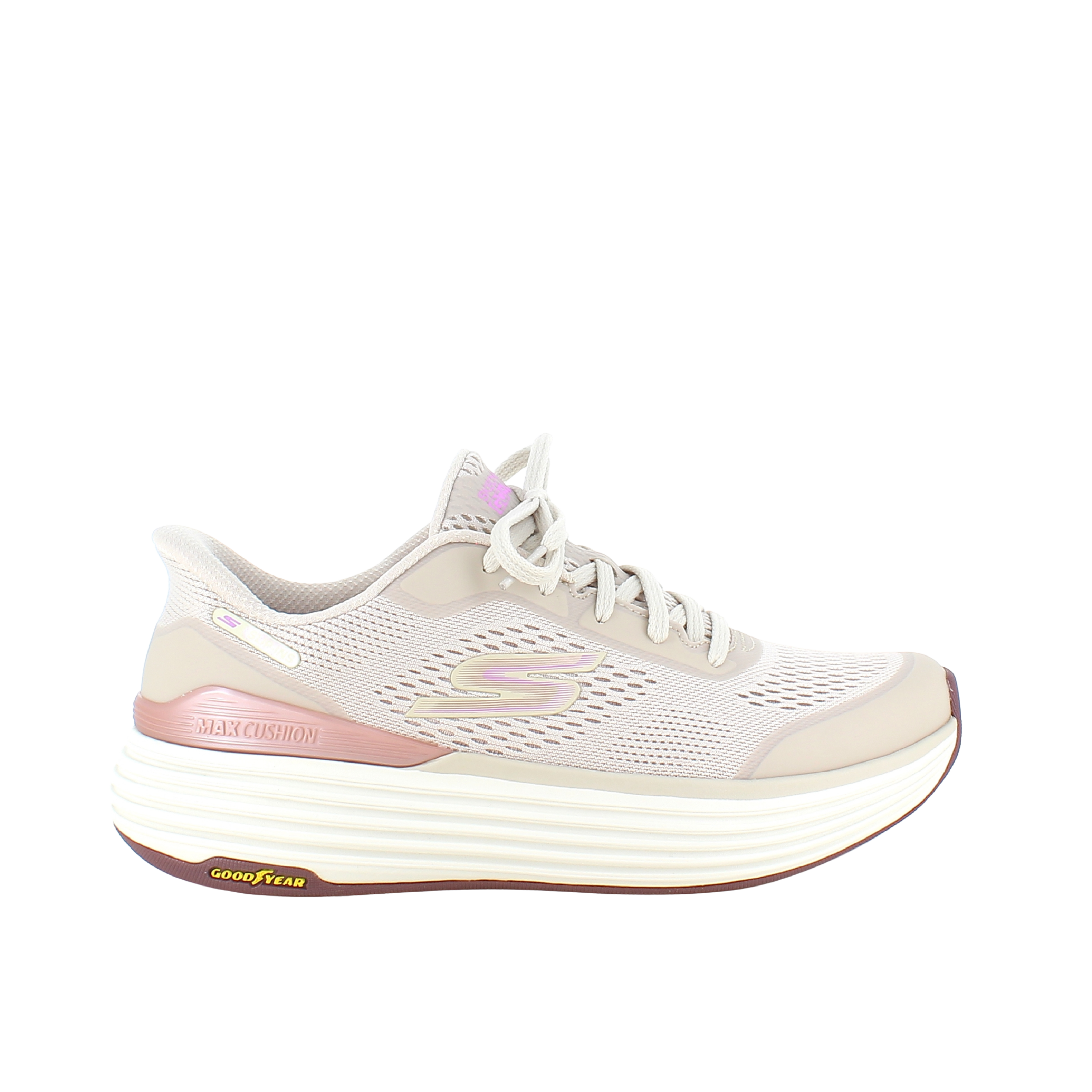 Beige Skechers slip-in med MaxChusion bund