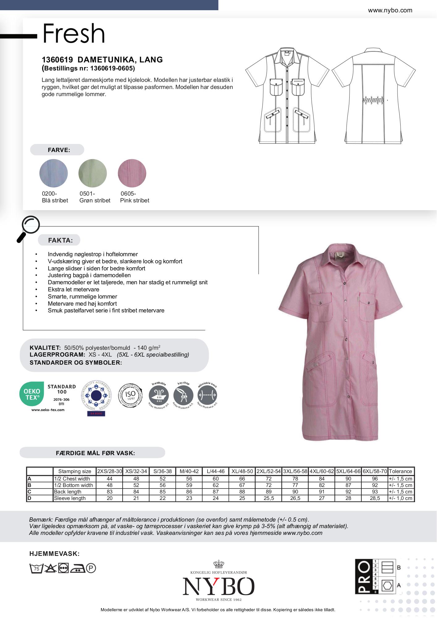 Nybo Pink Stribet Dametunika Fresh, Justerbar Elastik, Rummelige Lommer