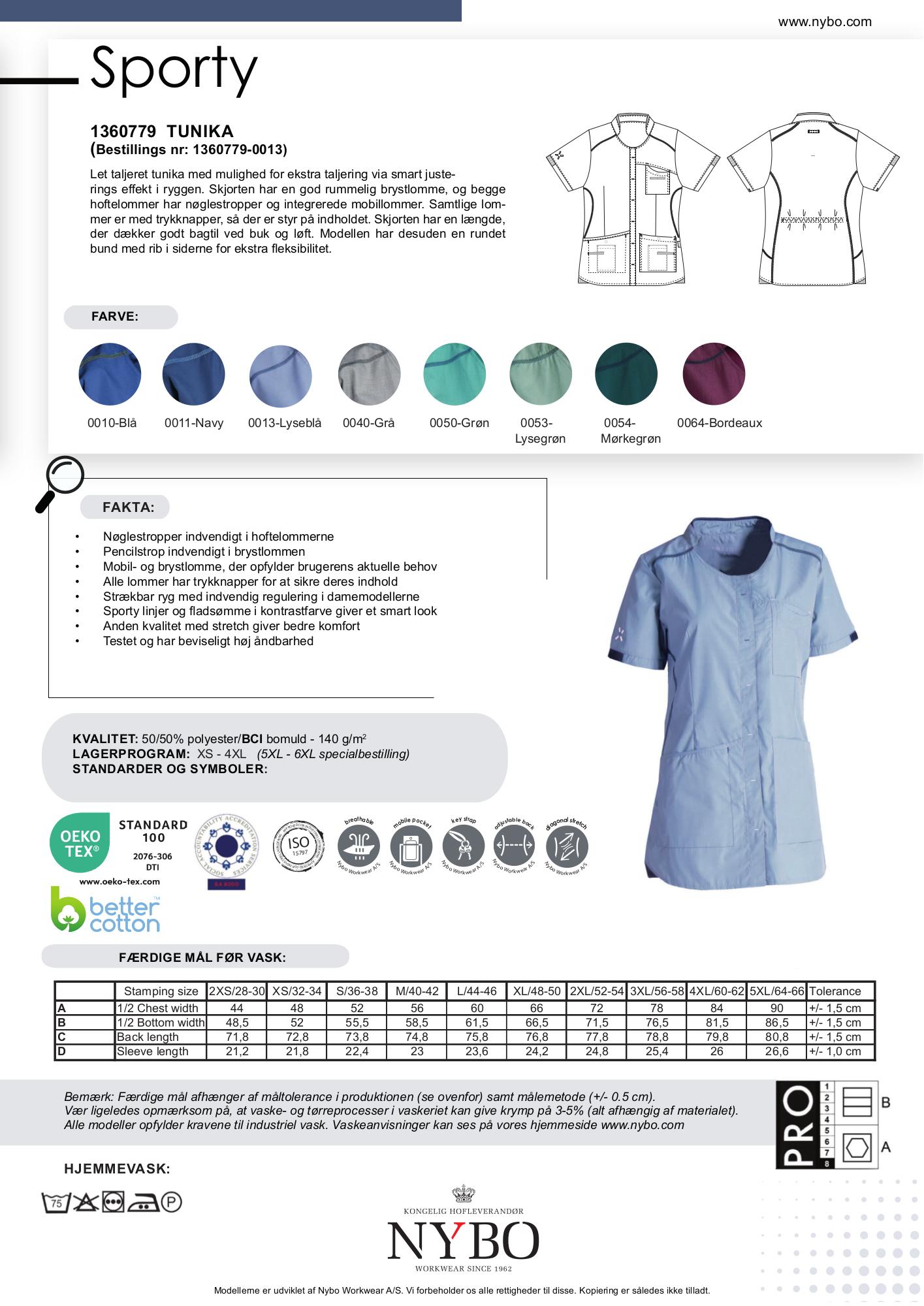 Nybo Lyseblå Dame Sporty Tunika, Justerbar Taljering, Rummelige Lommer