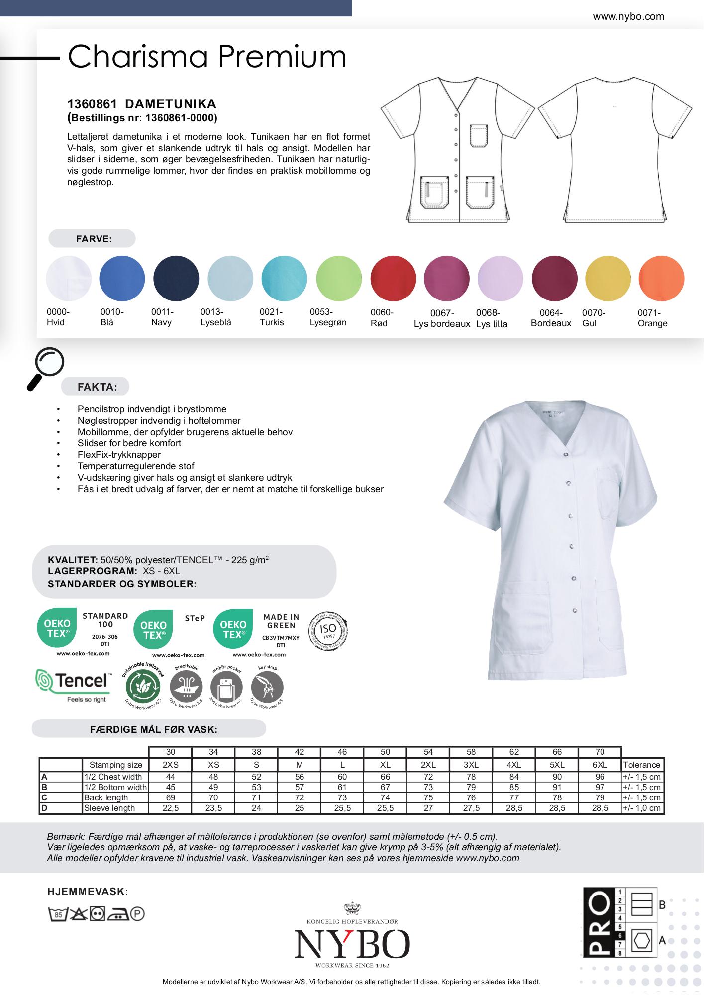 Nybo Hvid Dametunika Charisma Premium, Slankende V-Hals, Temperaturregulerende
