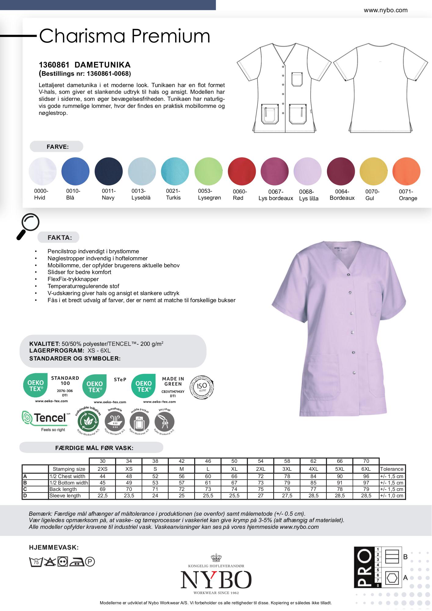 Nybo Lys Lilla Dametunika Charisma Premium, Slidser, V-Hals, Komfort