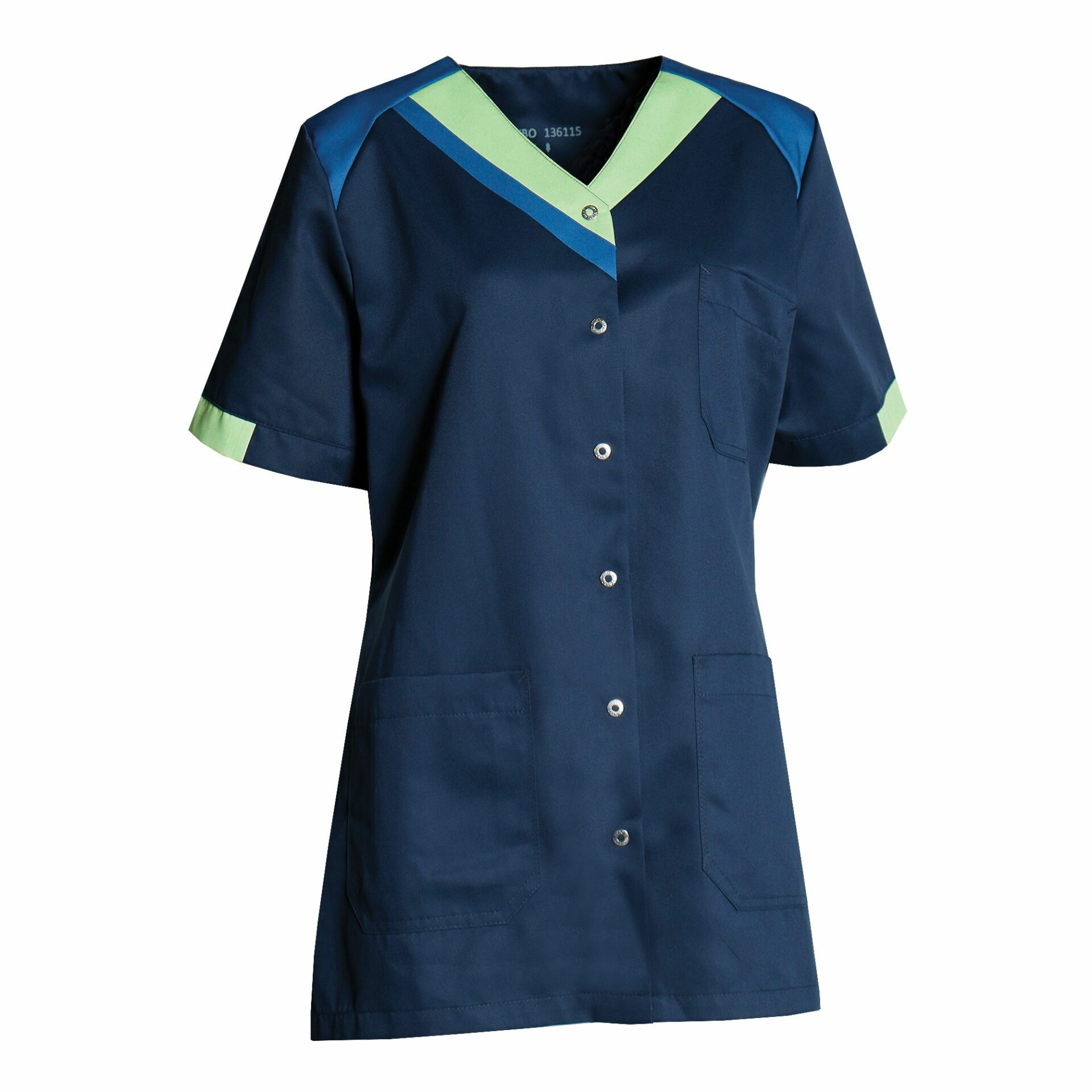 Nybo Navy Lysegrøn Blå Dametunika, Nova Premium, Taljeret, Slidser, V-hals