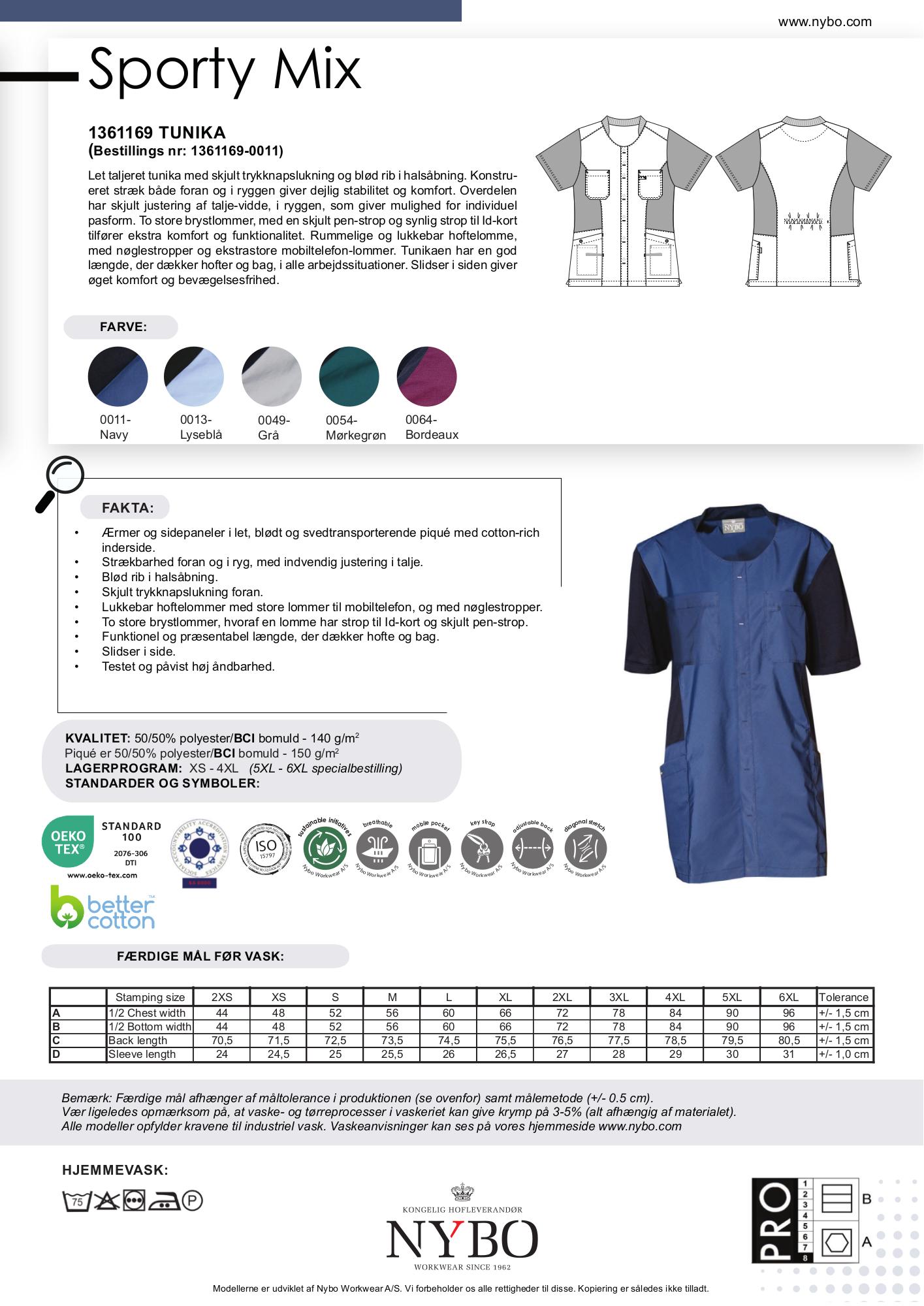 Nybo Navy Dametunika, Sporty Mix, Åndbar, Stretch, Justerbar Talje