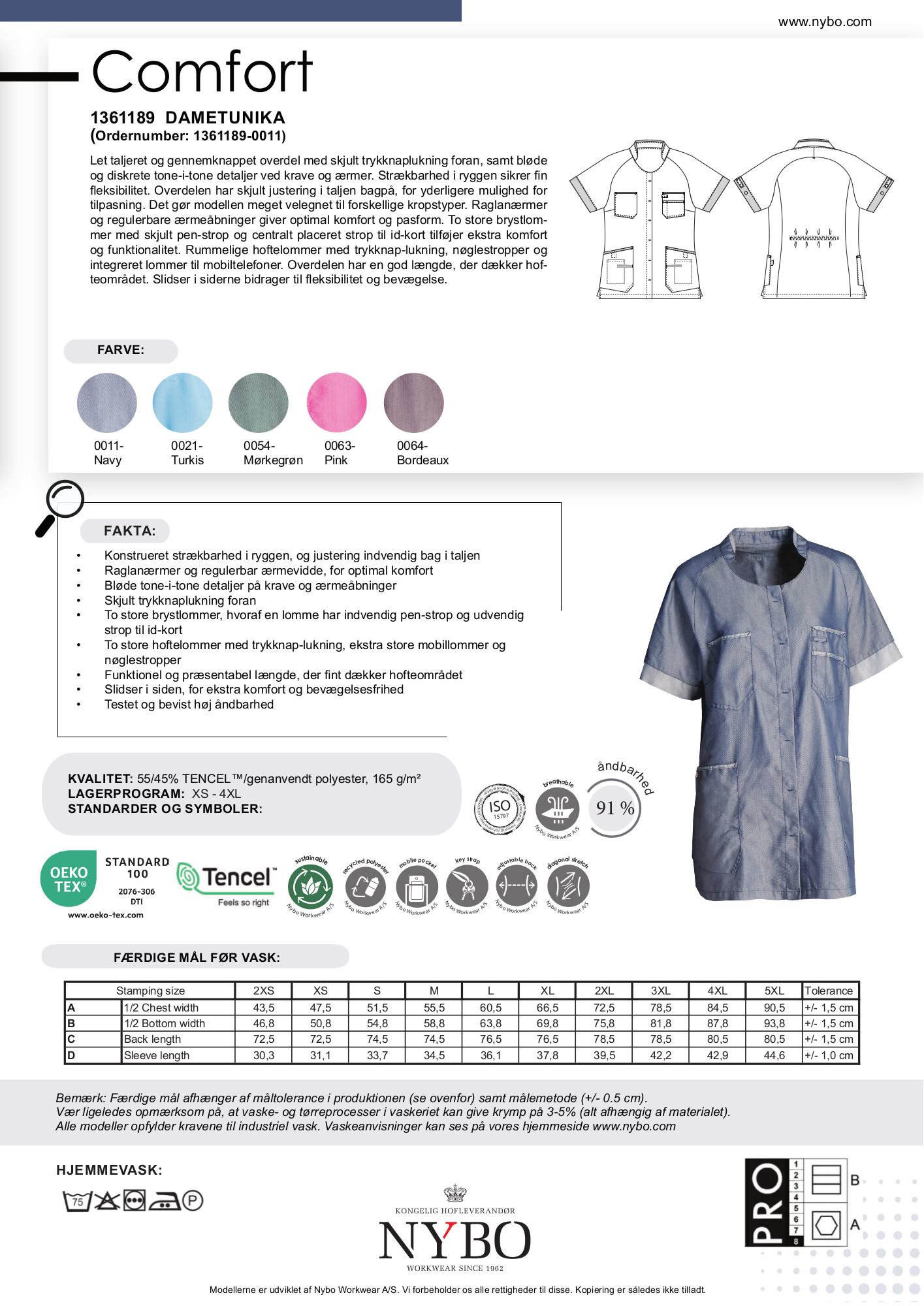 Nybo Navy Dame Comfort Dametunika, Kortærmet, Åndbar, Strækbar, Justerbar