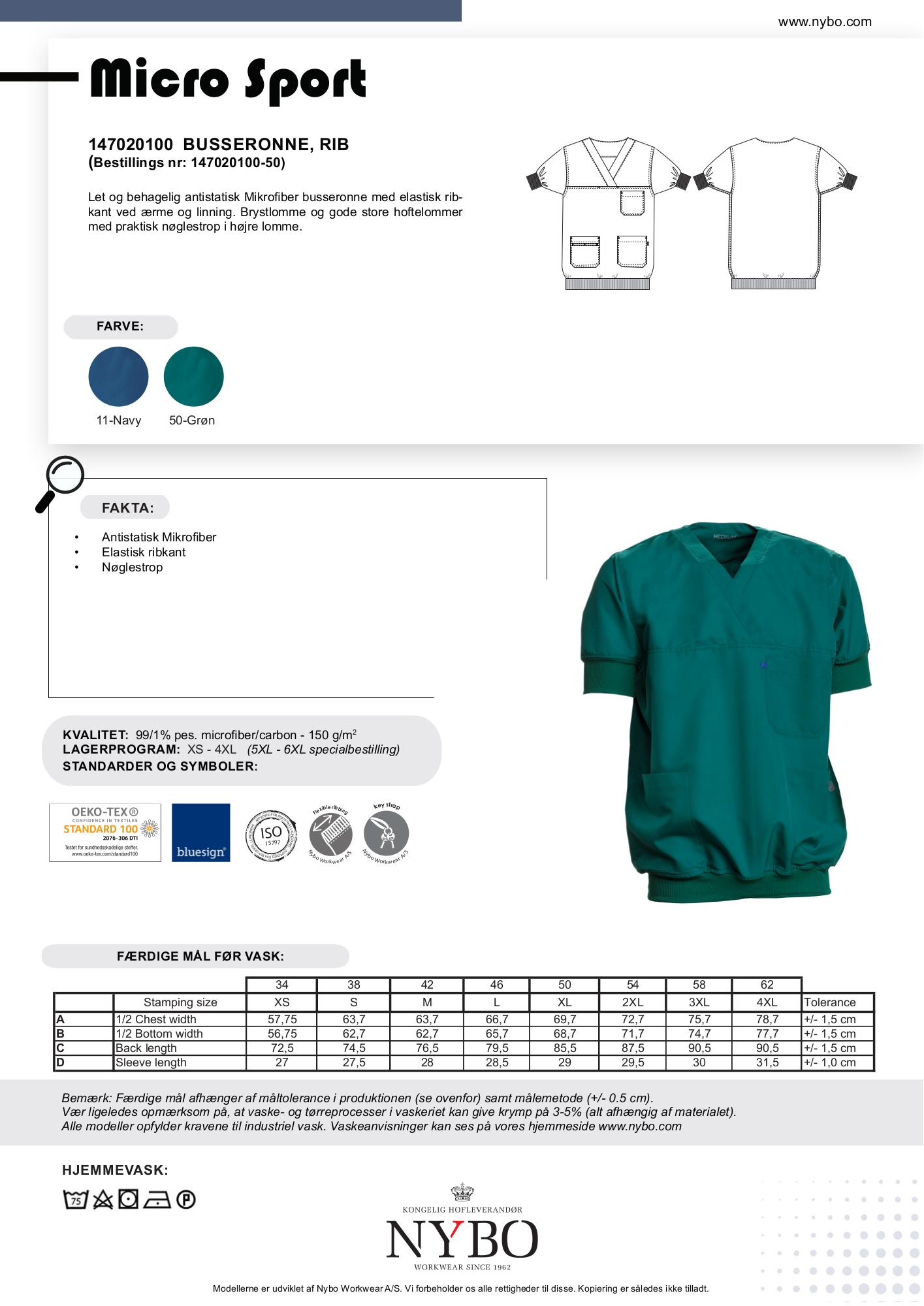 Nybo Grøn Unisex Micro Sport Mikrofiberbusseronne, Rib, Antistatisk