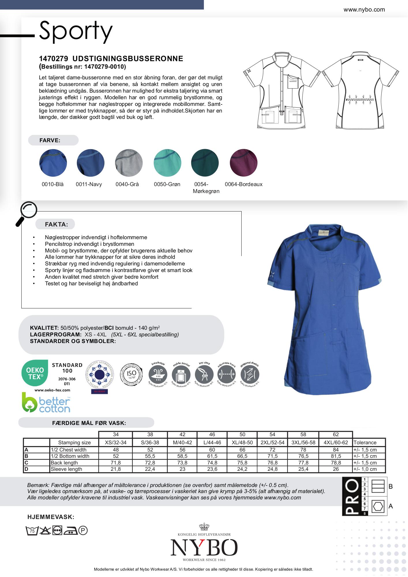 Nybo Blå Damebusseronne Sporty, Let Taljeret, Fleksibel