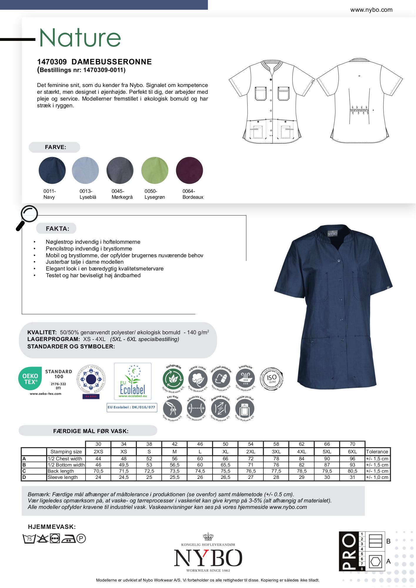 Nybo Navy Damebusseronne Nature, Stretch, Økologisk Bomuld