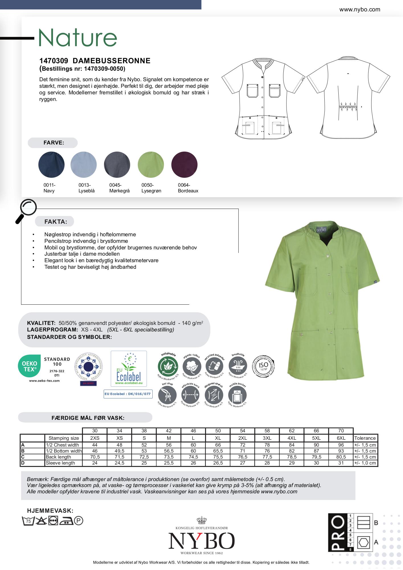 Nybo Grøn Dame Nature Damebusseronne, Økologisk Bomuld, Stretch
