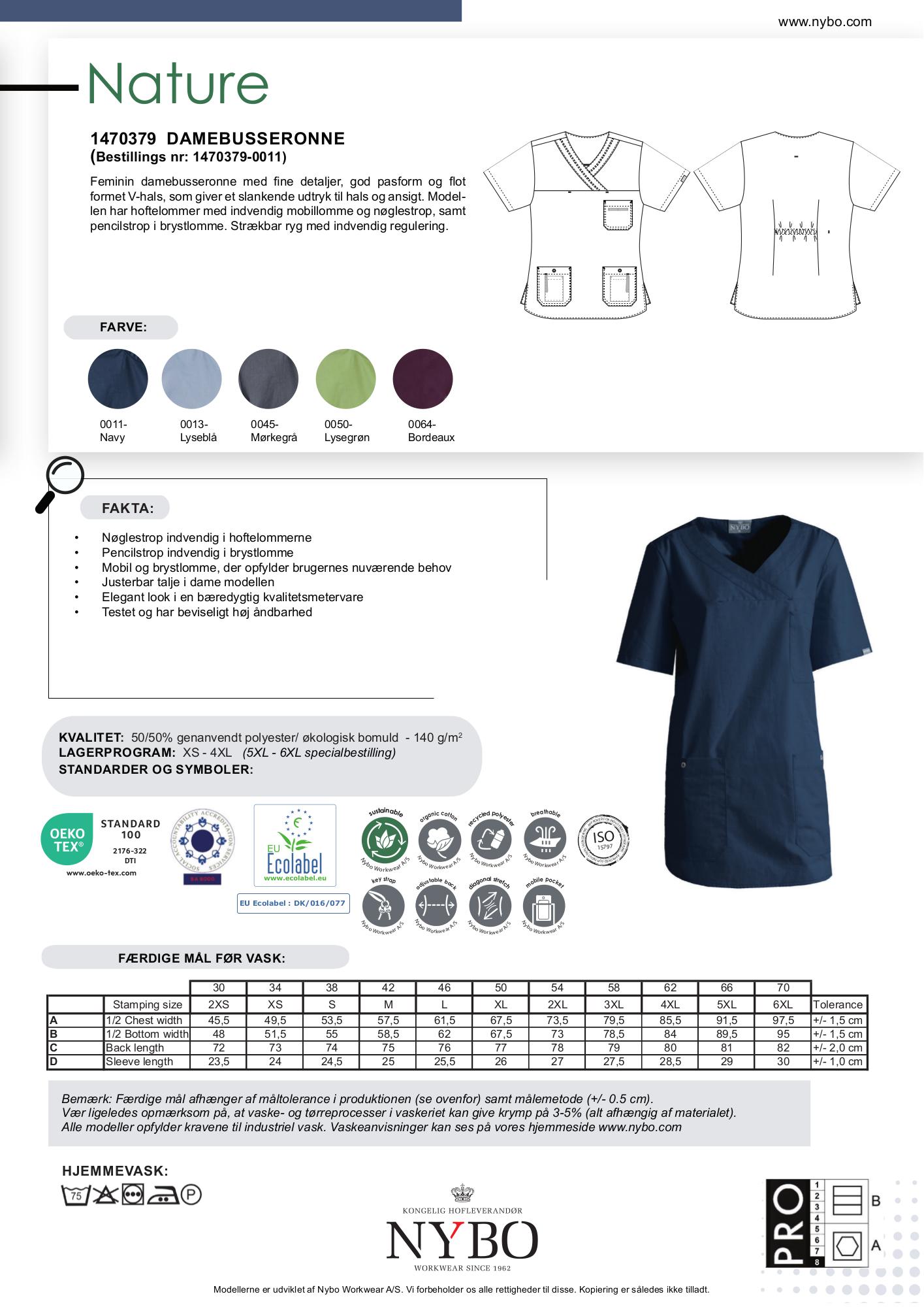 Nybo Navy Damebusseronne, Nature, Strækbar, Slidstærk, V-hals