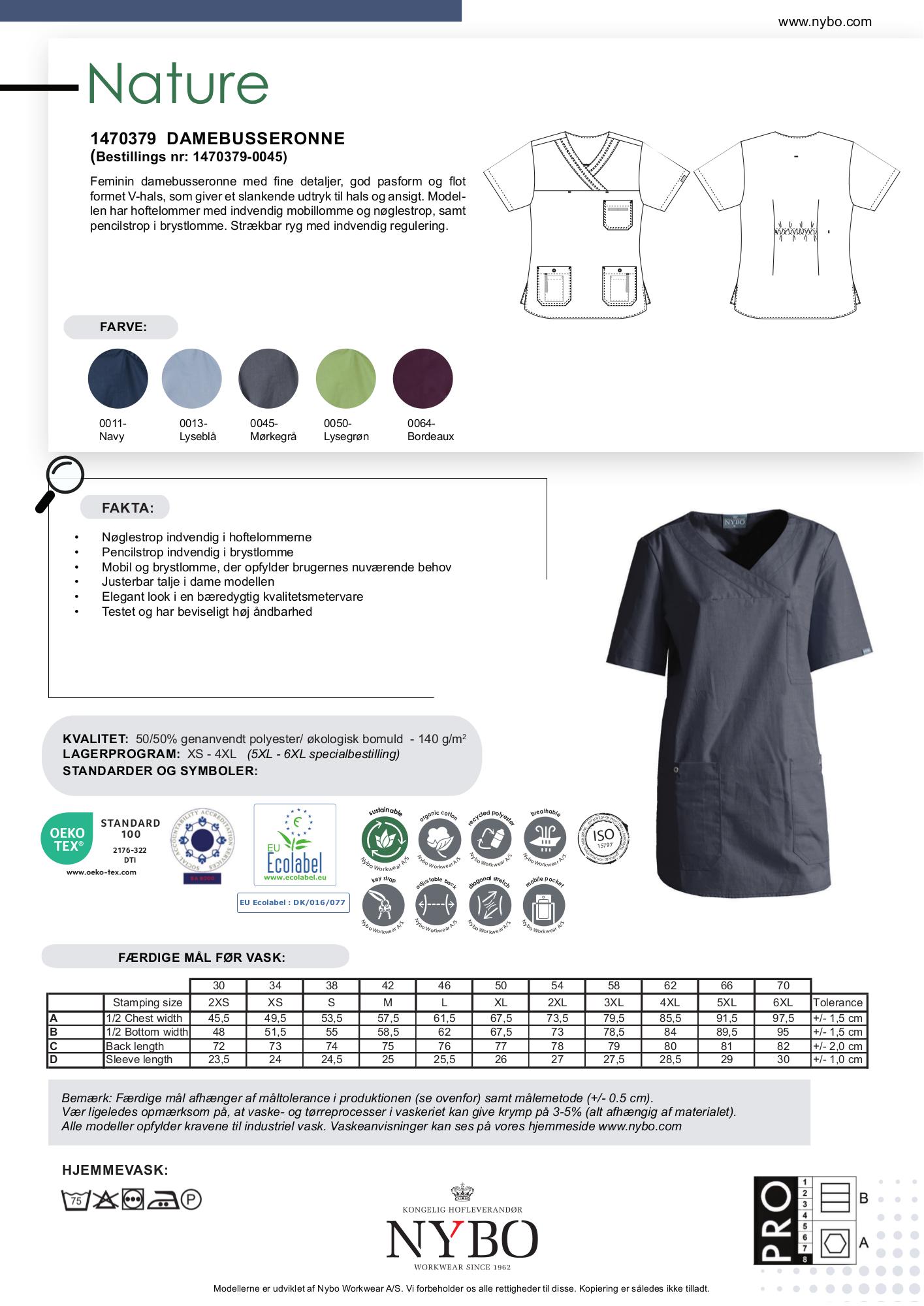Nybo Koksgrå Damebusseronne, Nature Kollektion, V-hals, Strækbar Ryg