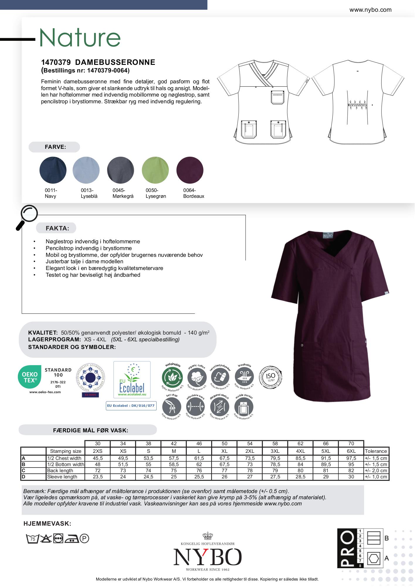 Nybo Bordeaux Damebusseronne Nature, V-Hals, Slidstærk, Strækbar Ryg