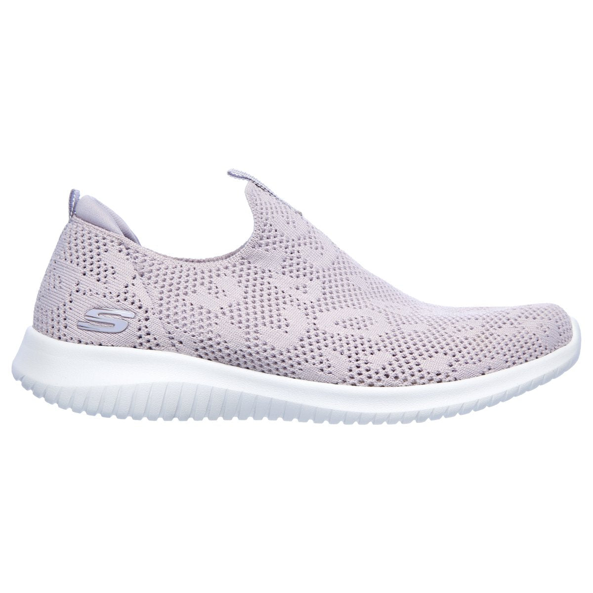 Lavendelfarvet hyttesko i strik fra Skechers