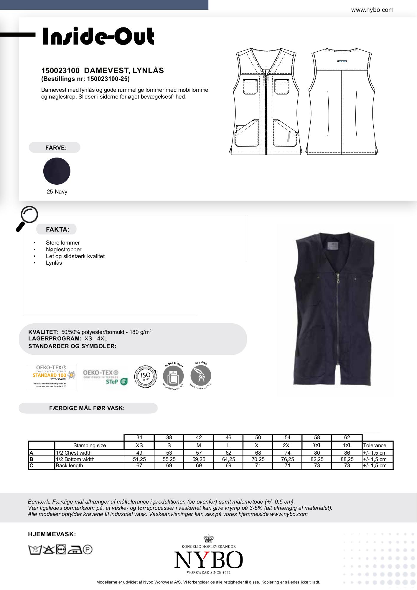 Nybo Blue Shadow Dame Inside-Out Vest, Lynlås, Slidser