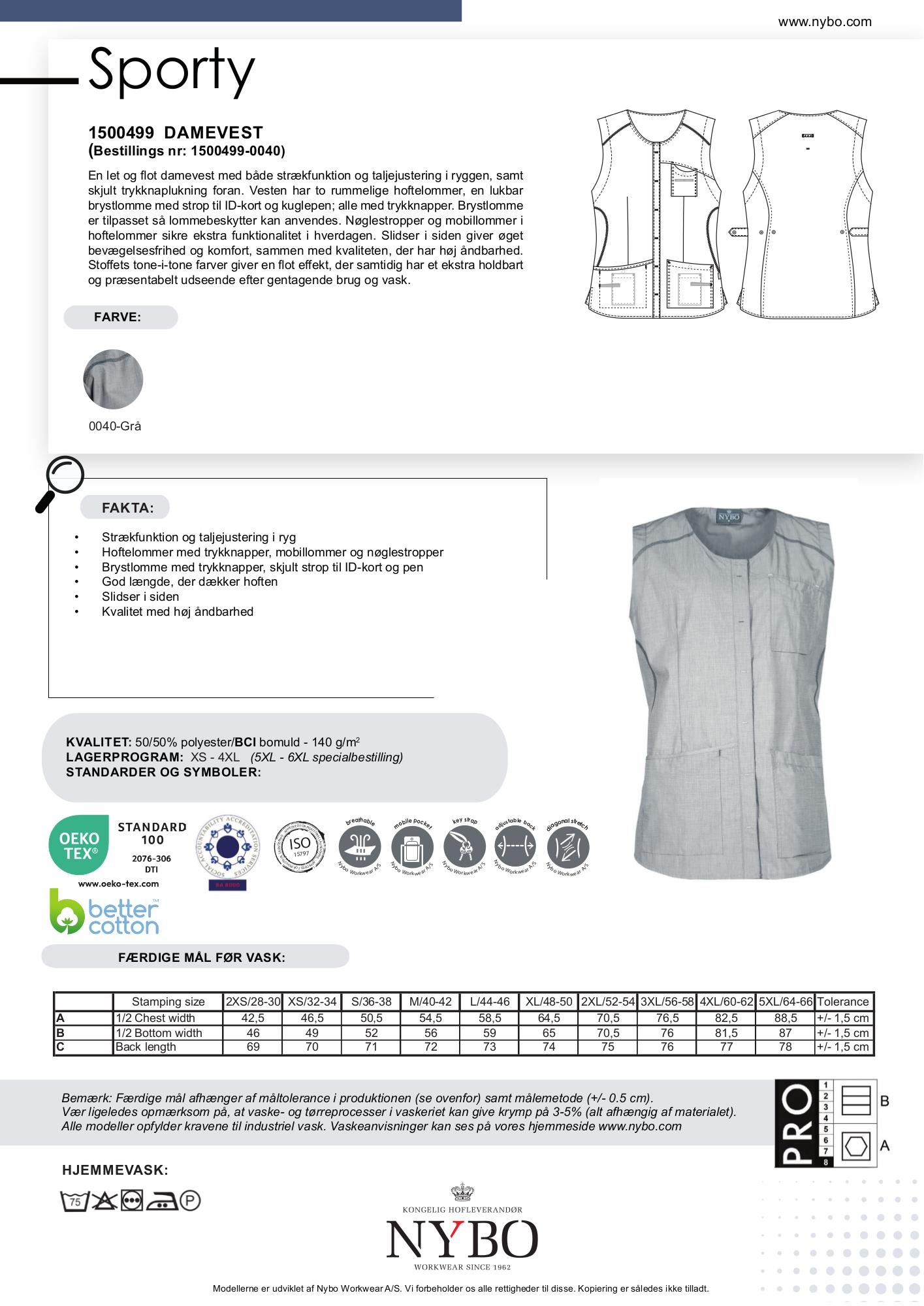 Nybo Grå Dame Sporty Vest, Stræk, Åndbar, Taljejustering