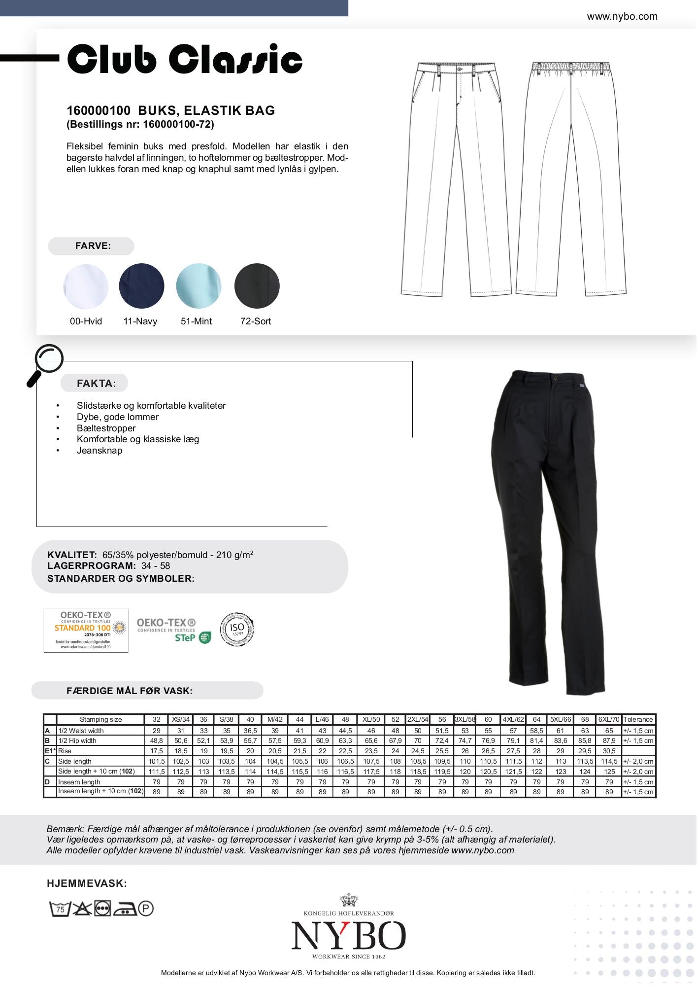 Nybo Sort Dame Club-Classic Buks, Elastik bag, Fleksibel, Presfold