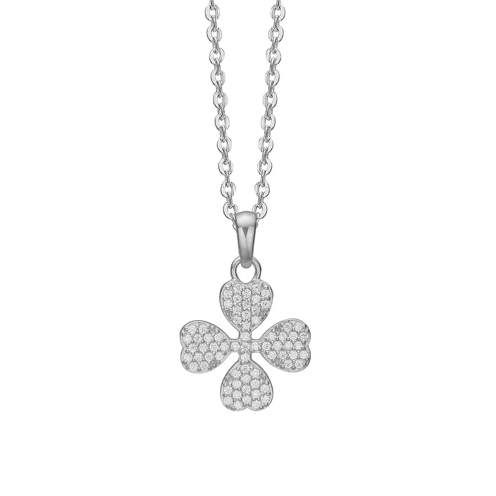 Agaard halskæde med sølv firkløver fyldt med zirconer