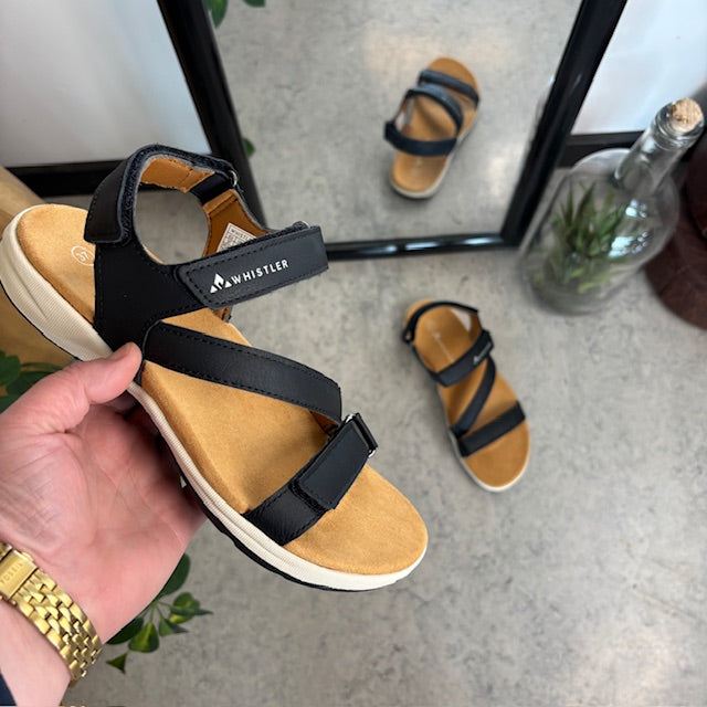 Sort Whistler sandal med svangstøtte og 3 justerbare remme
