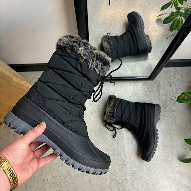 Vinterstøvle med vandtæt gummimembran nederst på støvlen