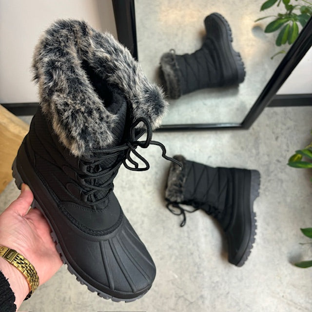 Vinterstøvle med vandtæt gummimembran nederst på støvlen