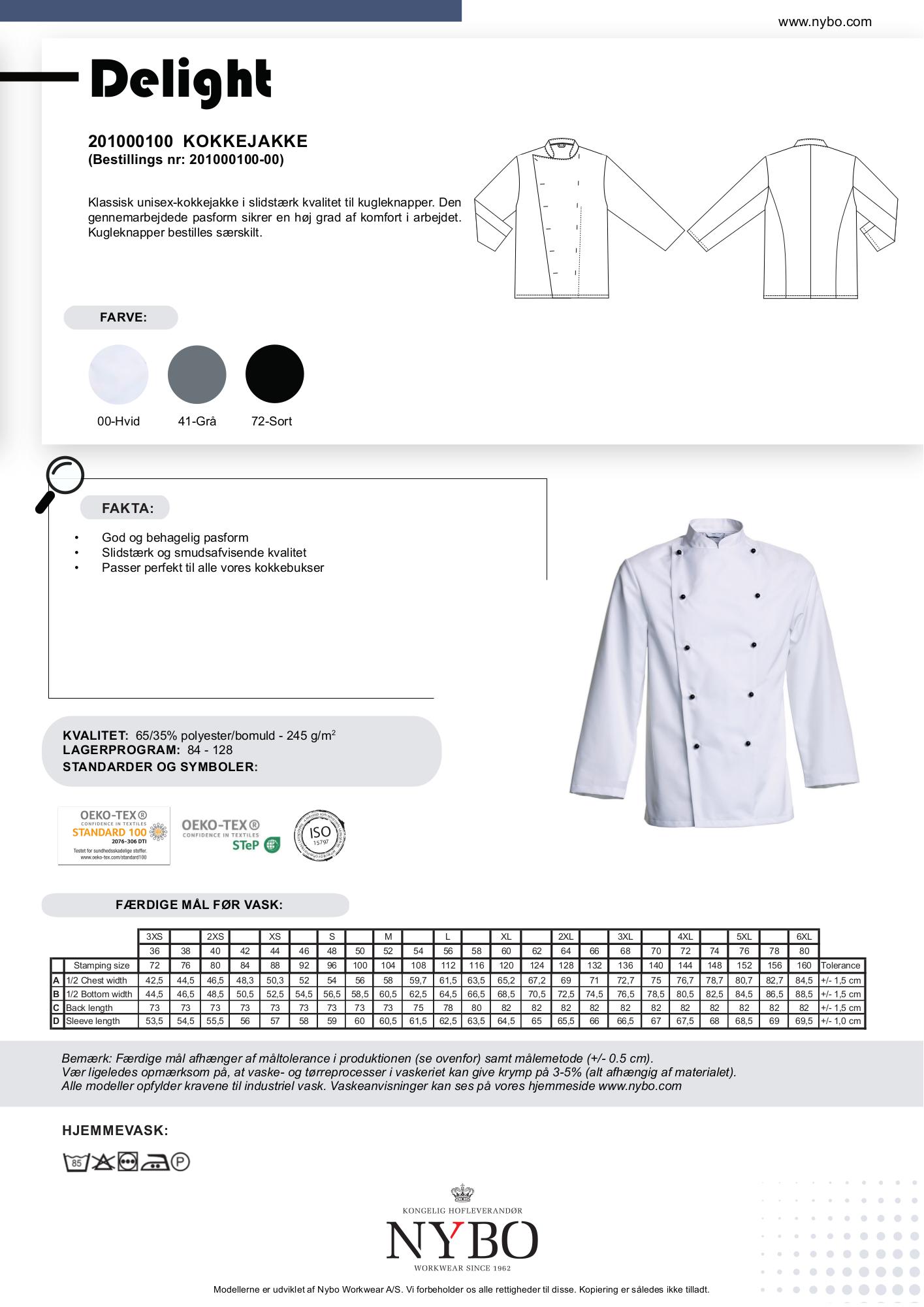 Nybo Hvid Unisex Delight Kokkejakke, Slidstærk, Komfort