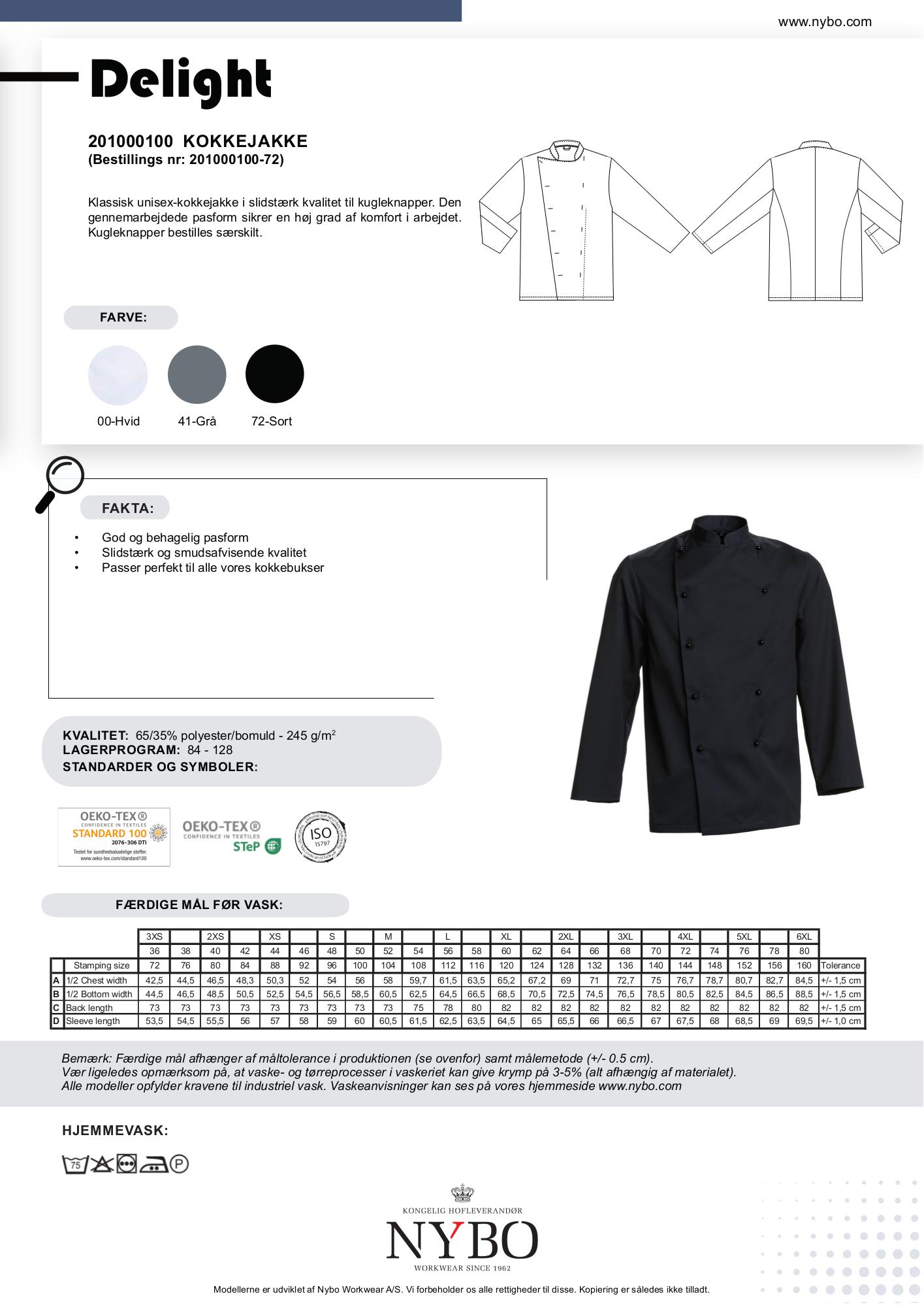 Nybo Sort Unisex Delight Kokkejakke, Slidstærk, Komfort