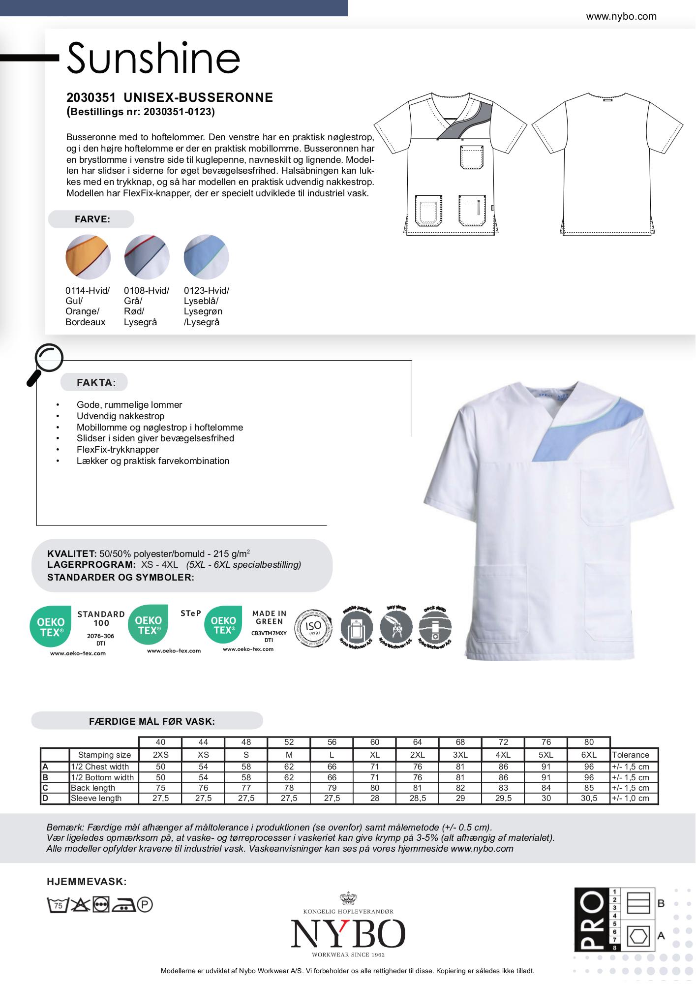 Nybo Hvid/Lyseblå Unisex Comfortec Satin Busseronne, Åndbar, Slidstærk