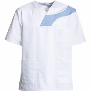 Nybo Hvid/Lyseblå Unisex Comfortec Satin Busseronne, Åndbar, Slidstærk