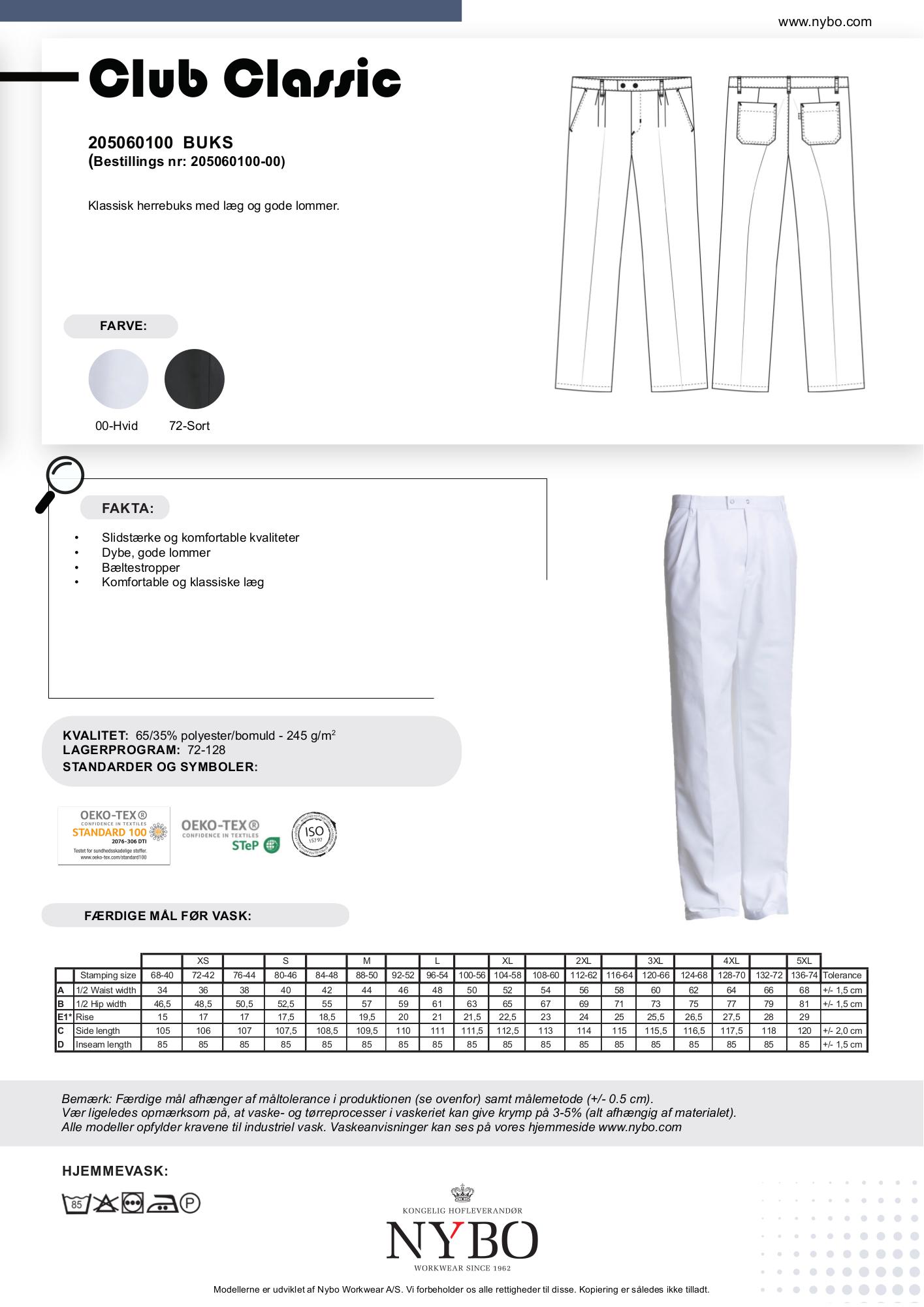 Nybo Hvid Herrebukser, Club-Classic, Klassisk Design