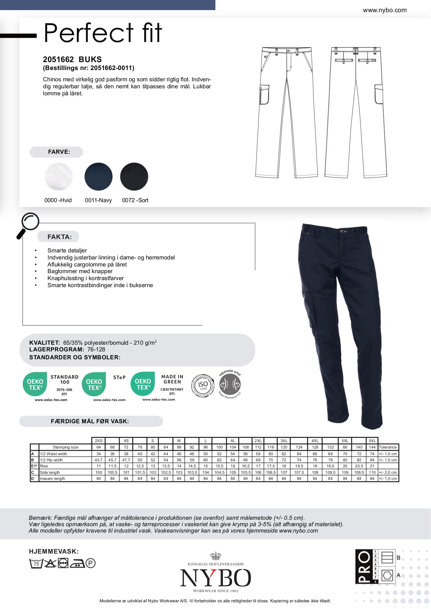 Nybo Navy Herrebuks Perfect Fit Chino, Regulerbar Talje, Slidstærk