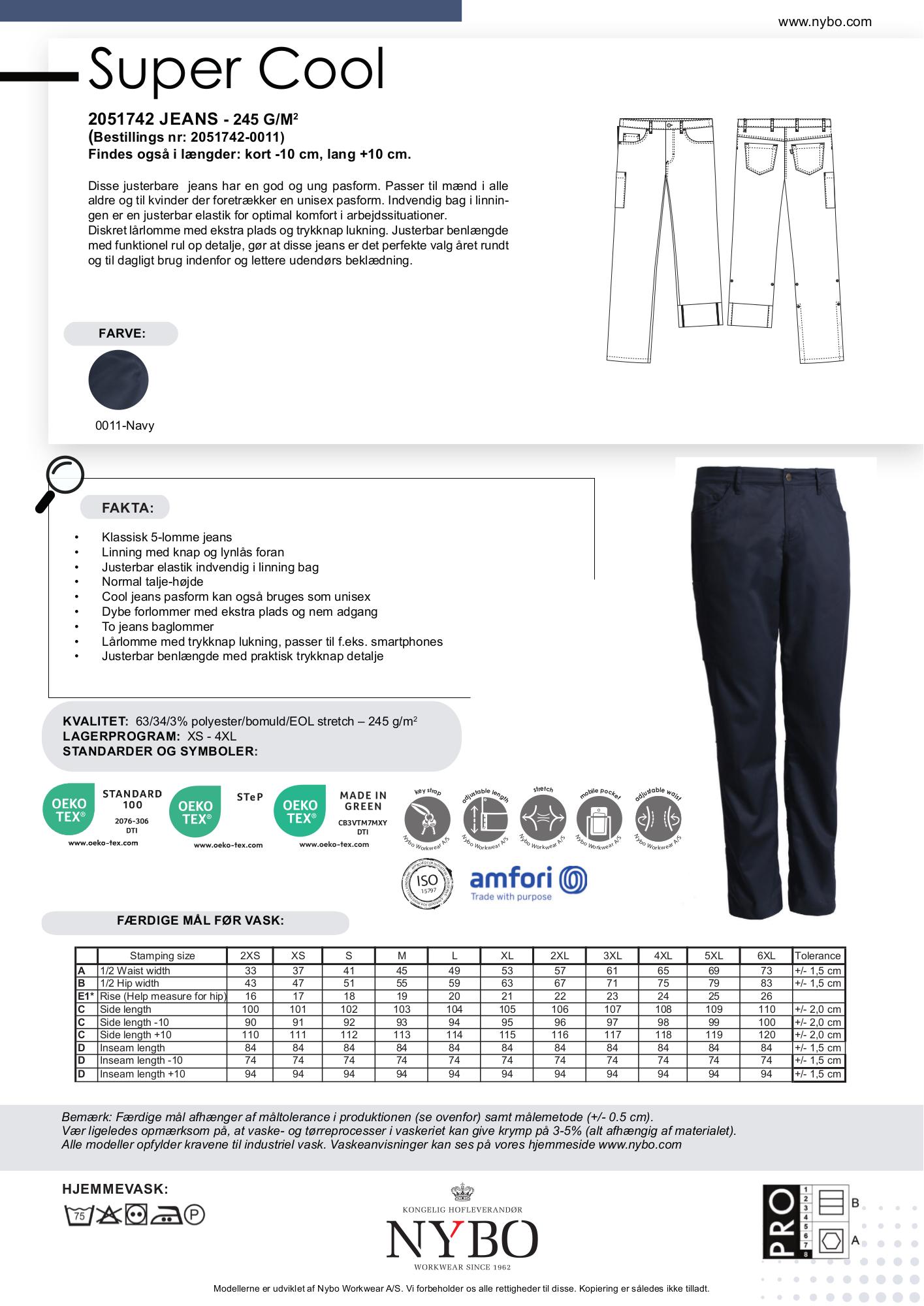 Nybo Navy Unisex Super Cool Jeans, Justerbar Elastik, Stræk, Slidstærk