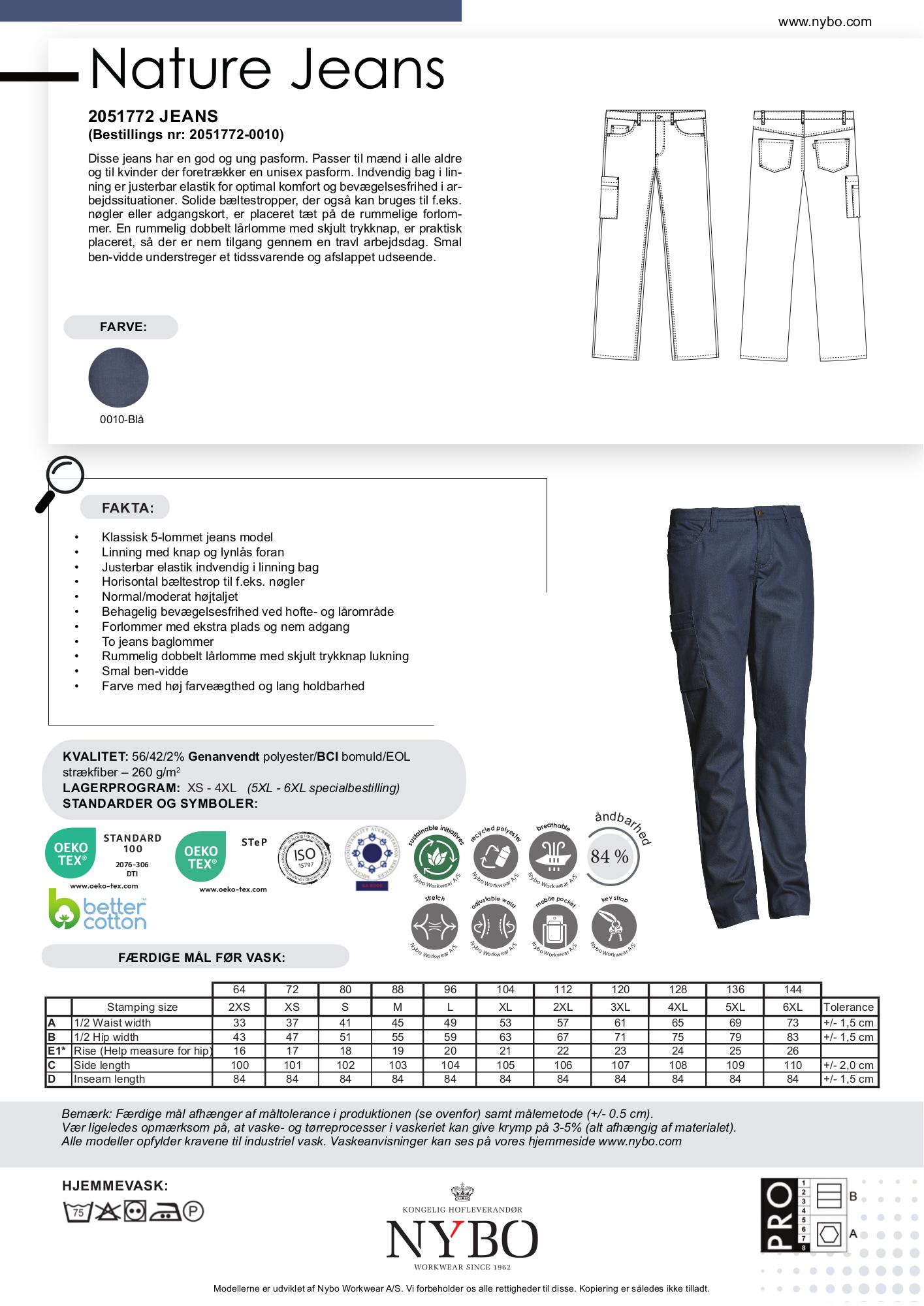 Nybo Blå Herrebuks Nature Jeans, Slidstærk, Høj Komfort, Stretch