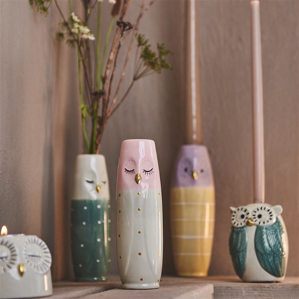 Pastel kloge ugler, porcelænsfigurer 17cm