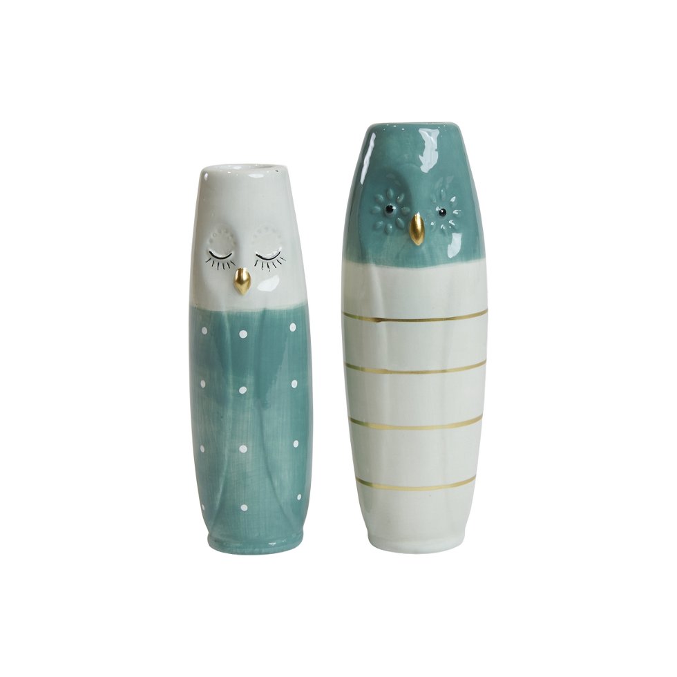 Kloge ugler, grønne porcelænsfigurer 17cm