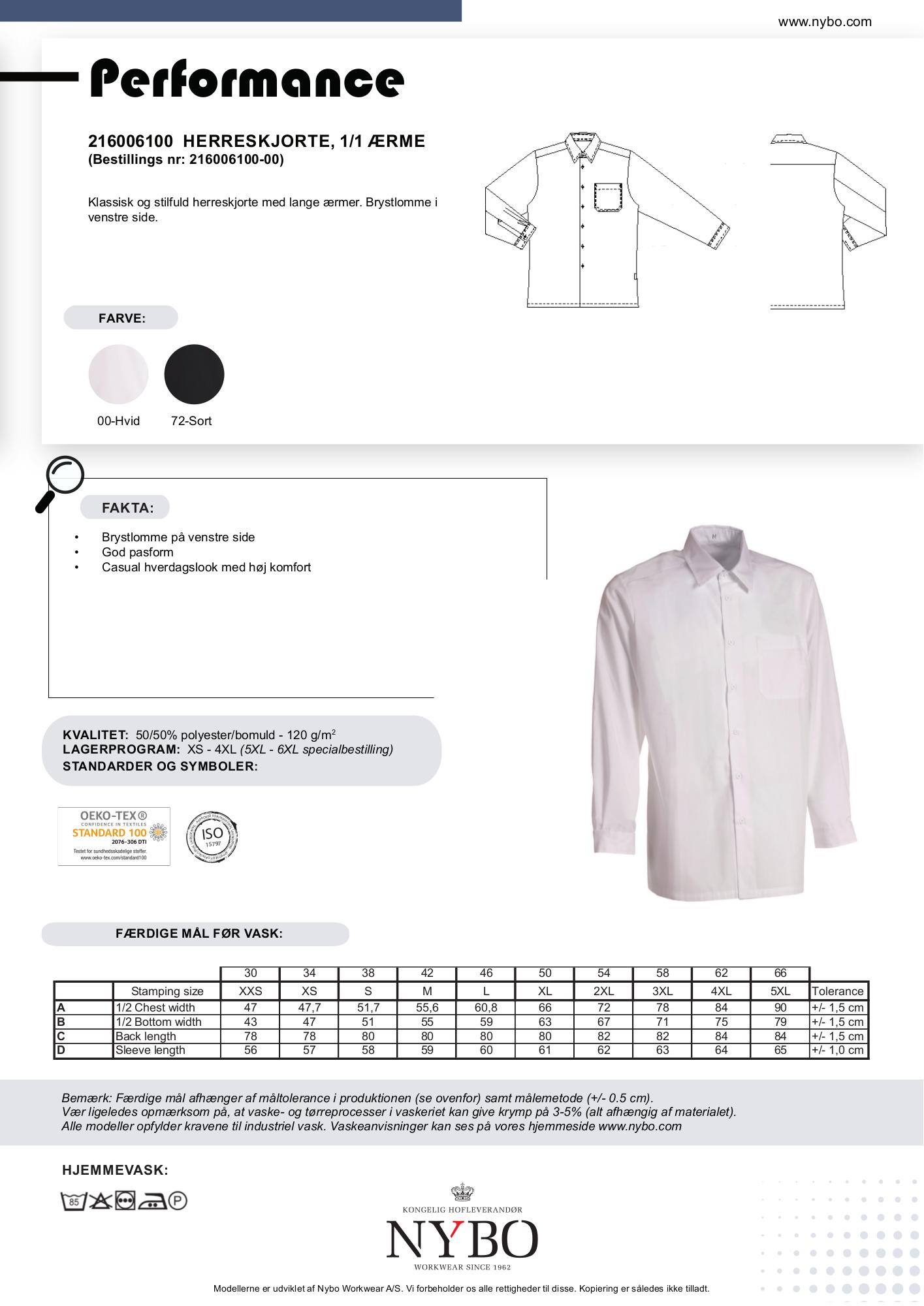 Nybo Hvid Herreskjorte Performance, Langærmet, Brystlomme